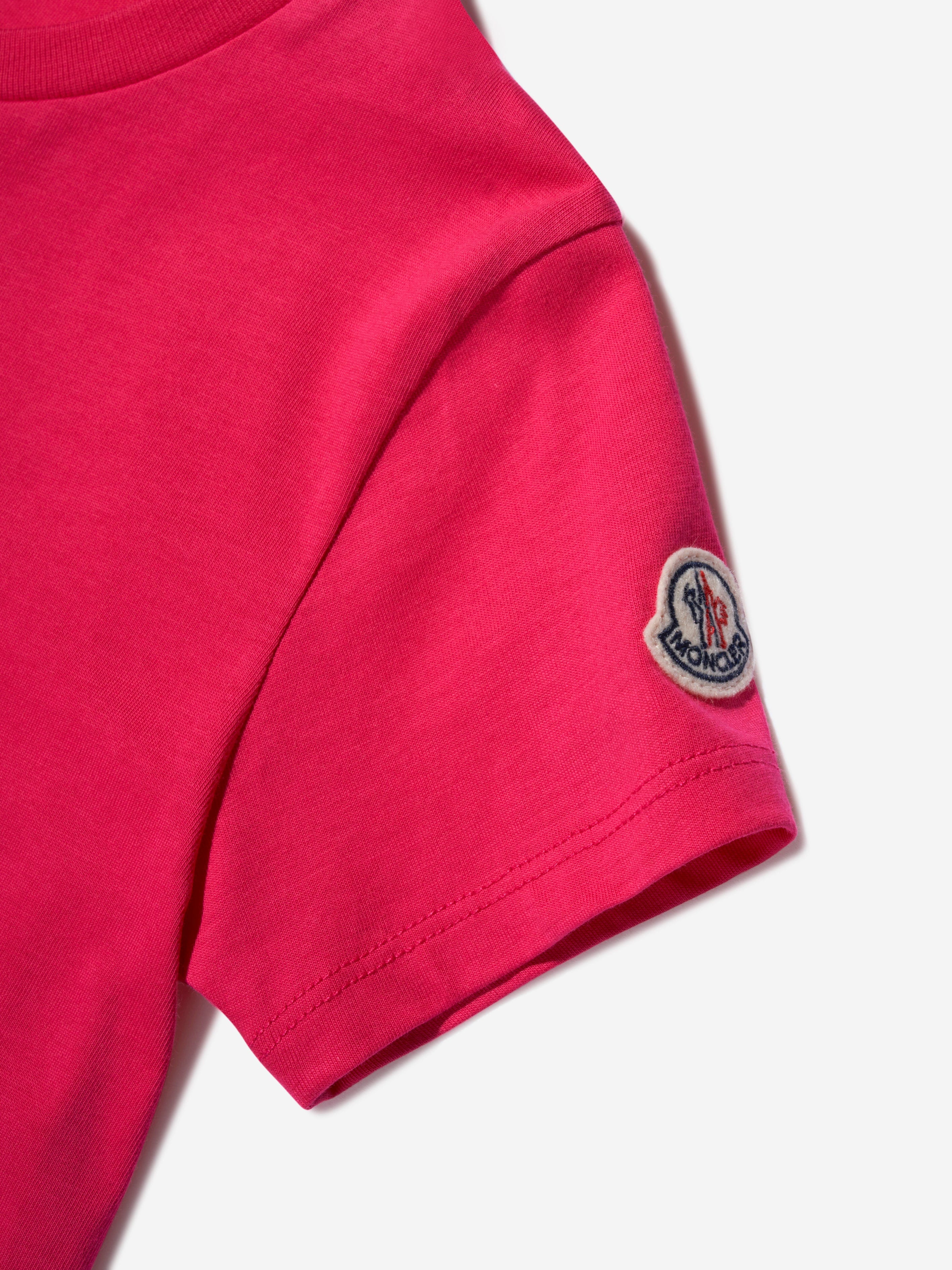 Moncler Enfant Girls Embroidered Logo T-Shirt in Red Outlet 100% Authentic