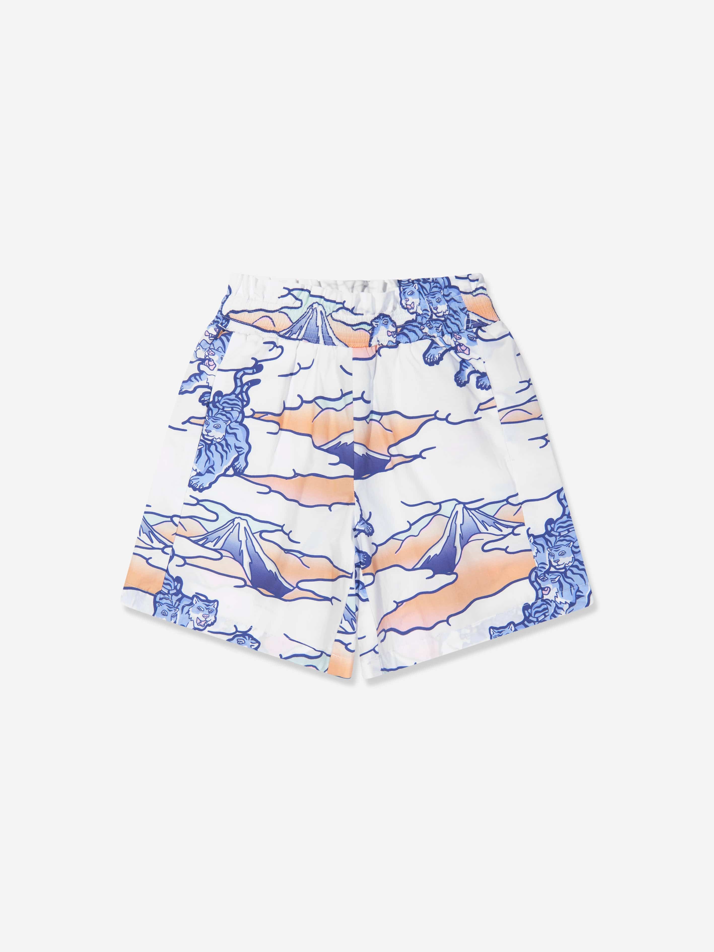 KENZO Girls Tiger Print Shorts in White Cheap