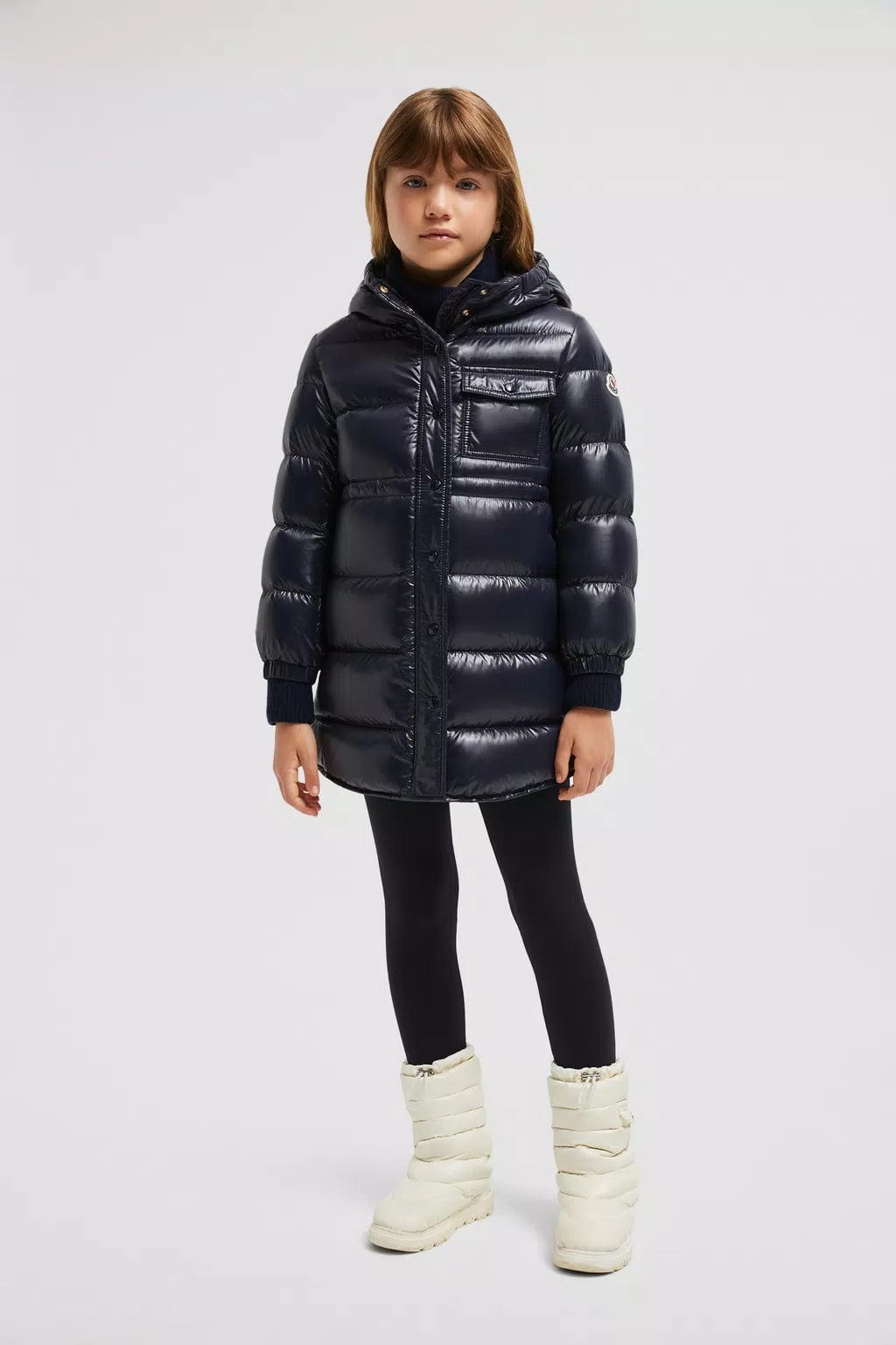 Moncler Enfant Girls Down Padded Dacca Long Parka in Navy For Nice For Sale