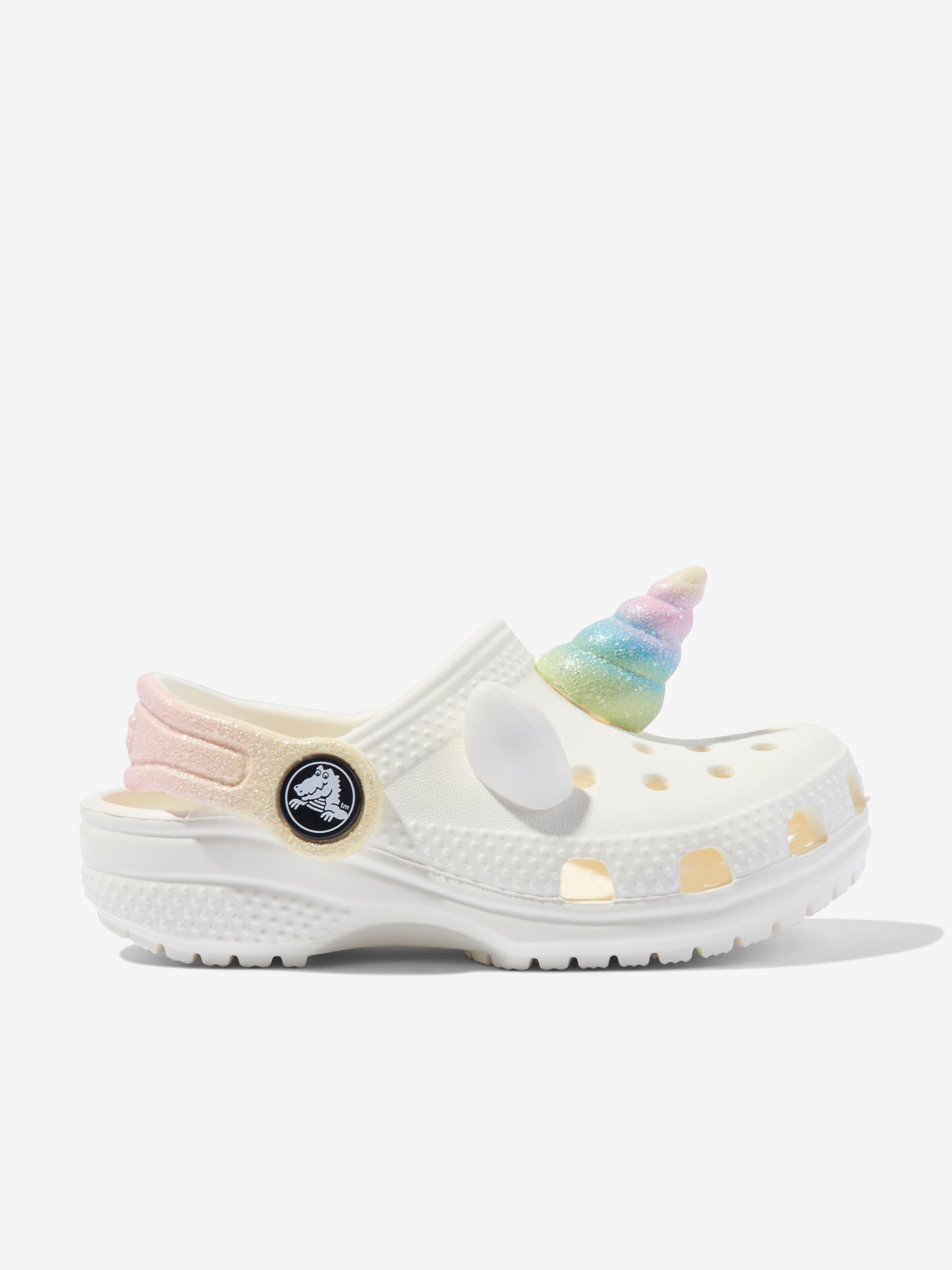 Crocs Girls Classic I Am Rainbow Unicorn Clog in White Cheap Sale View