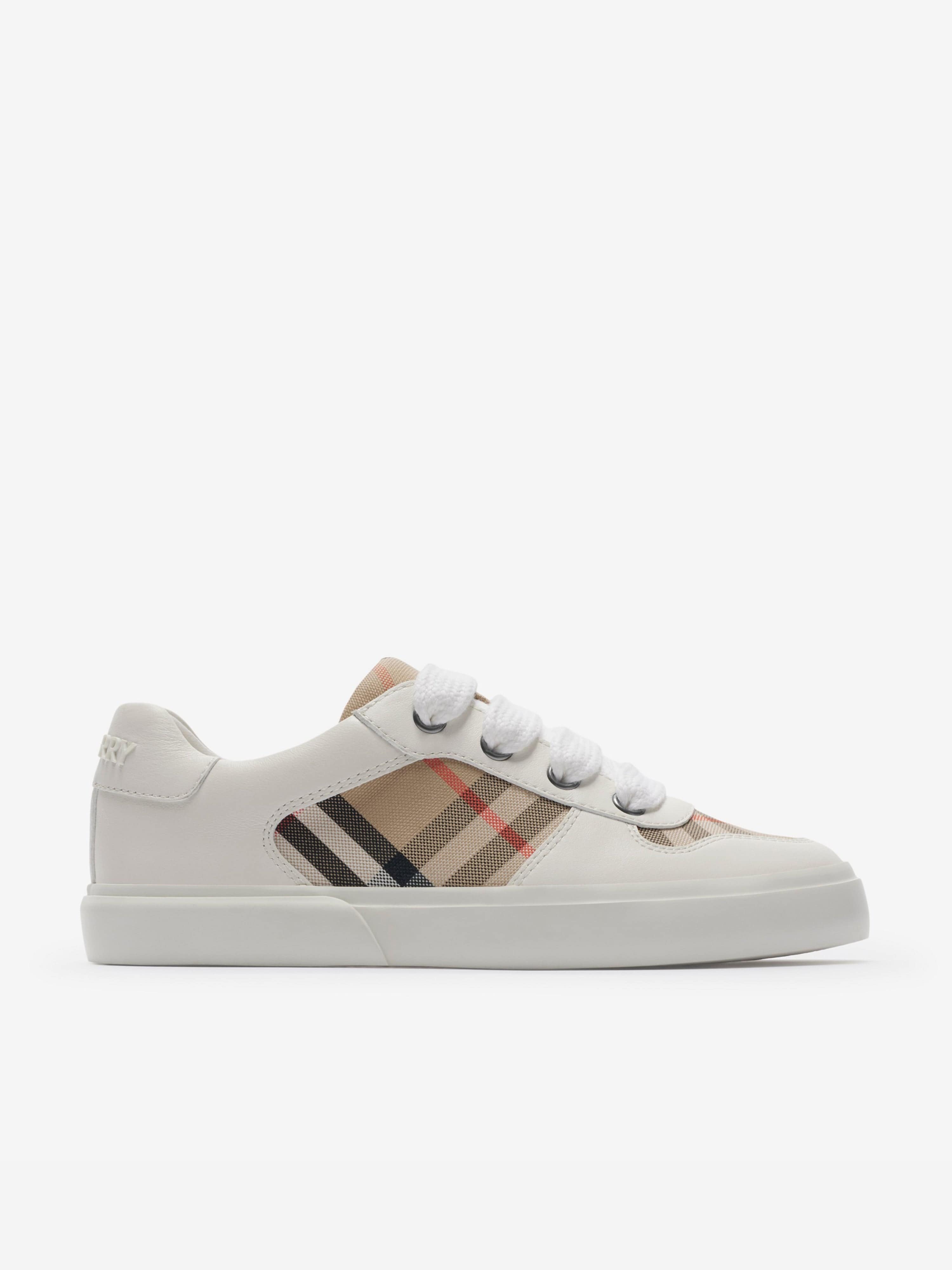 Burberry Kids Noah Check Strap Trainers in White Outlet Genuine