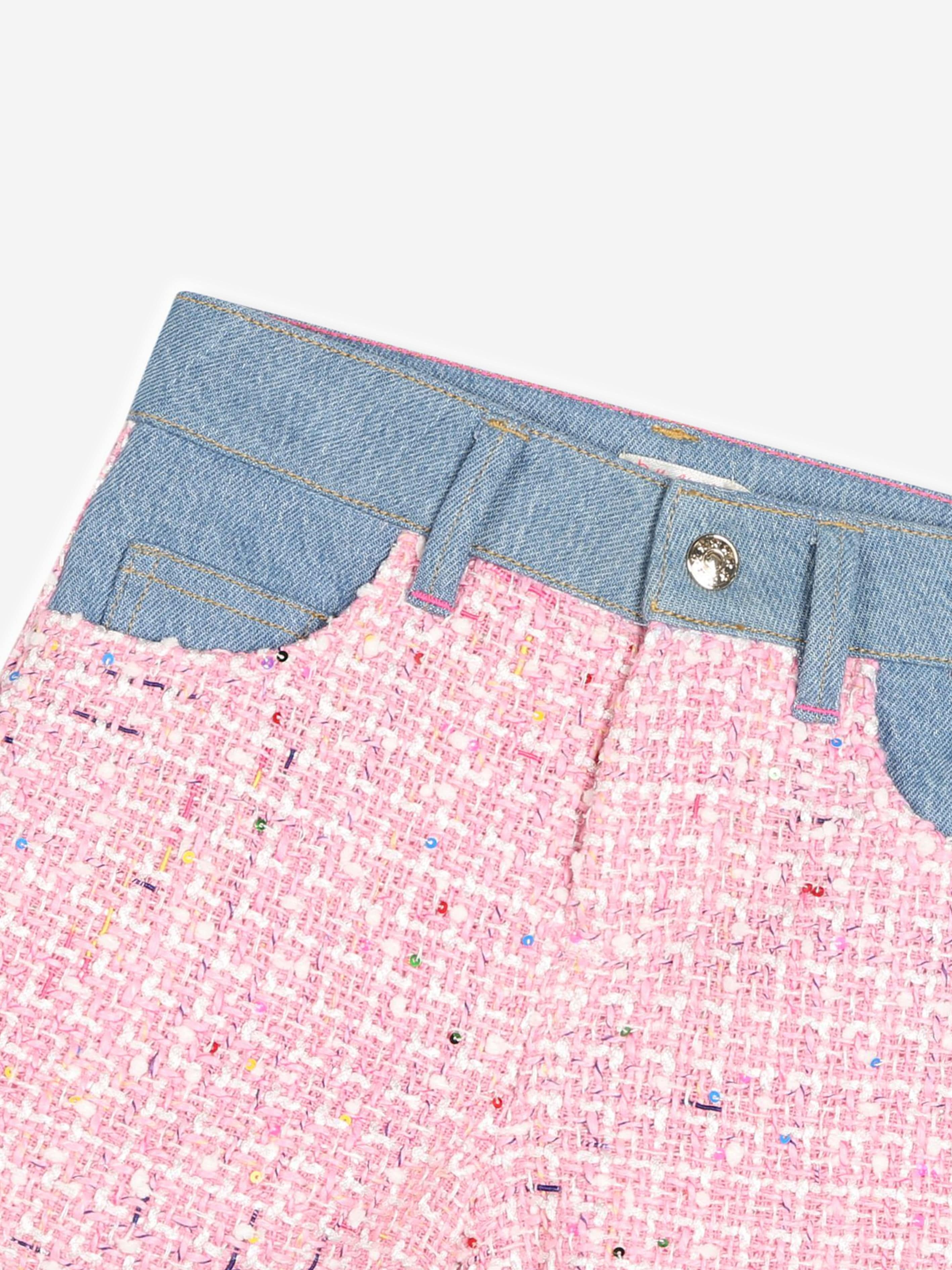 Billieblush Girls Denim And Tweed Shorts in Pink Cheap