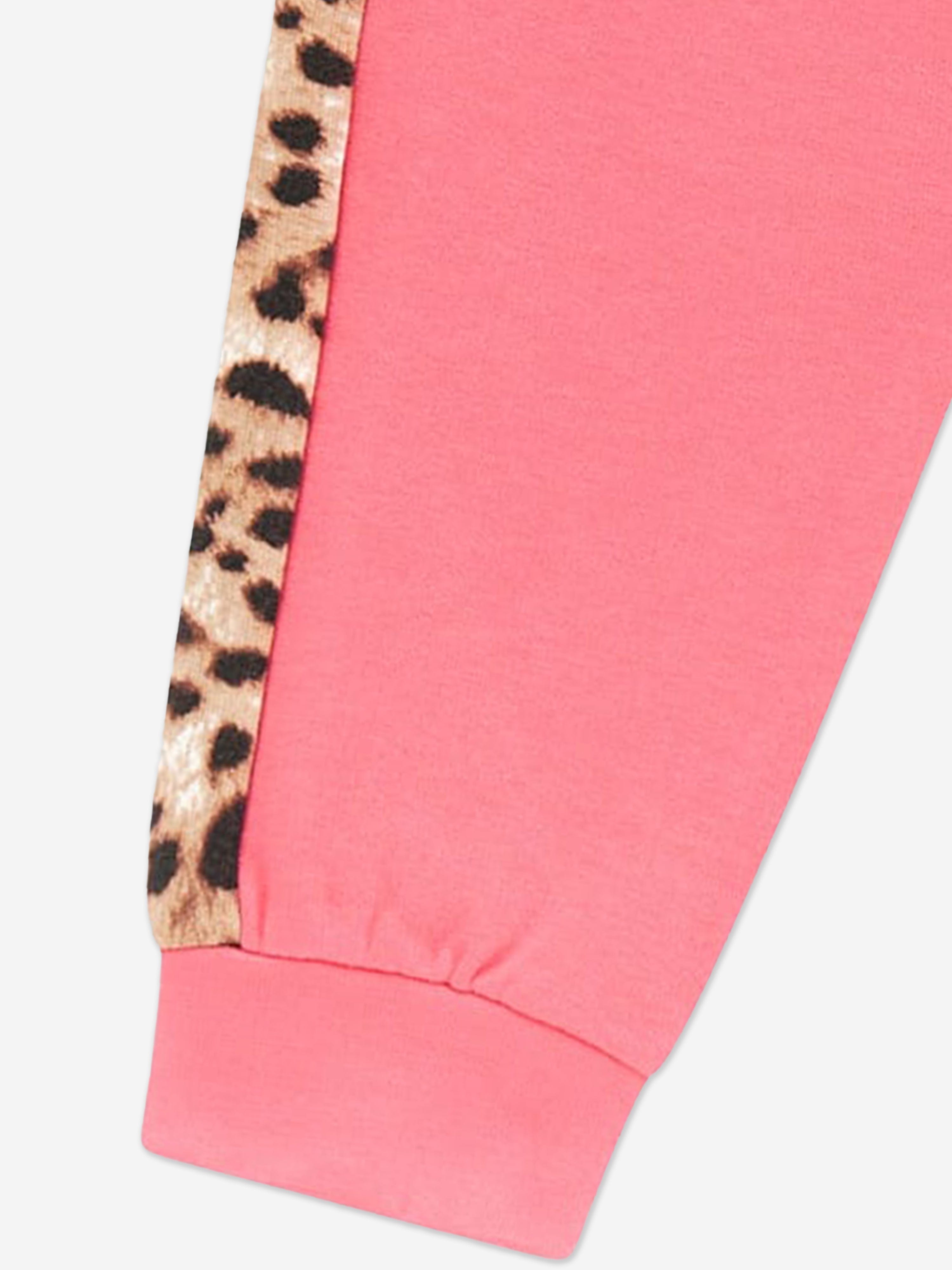 Guess Girls Leopard Trim Joggers in Pink Limited Edition
