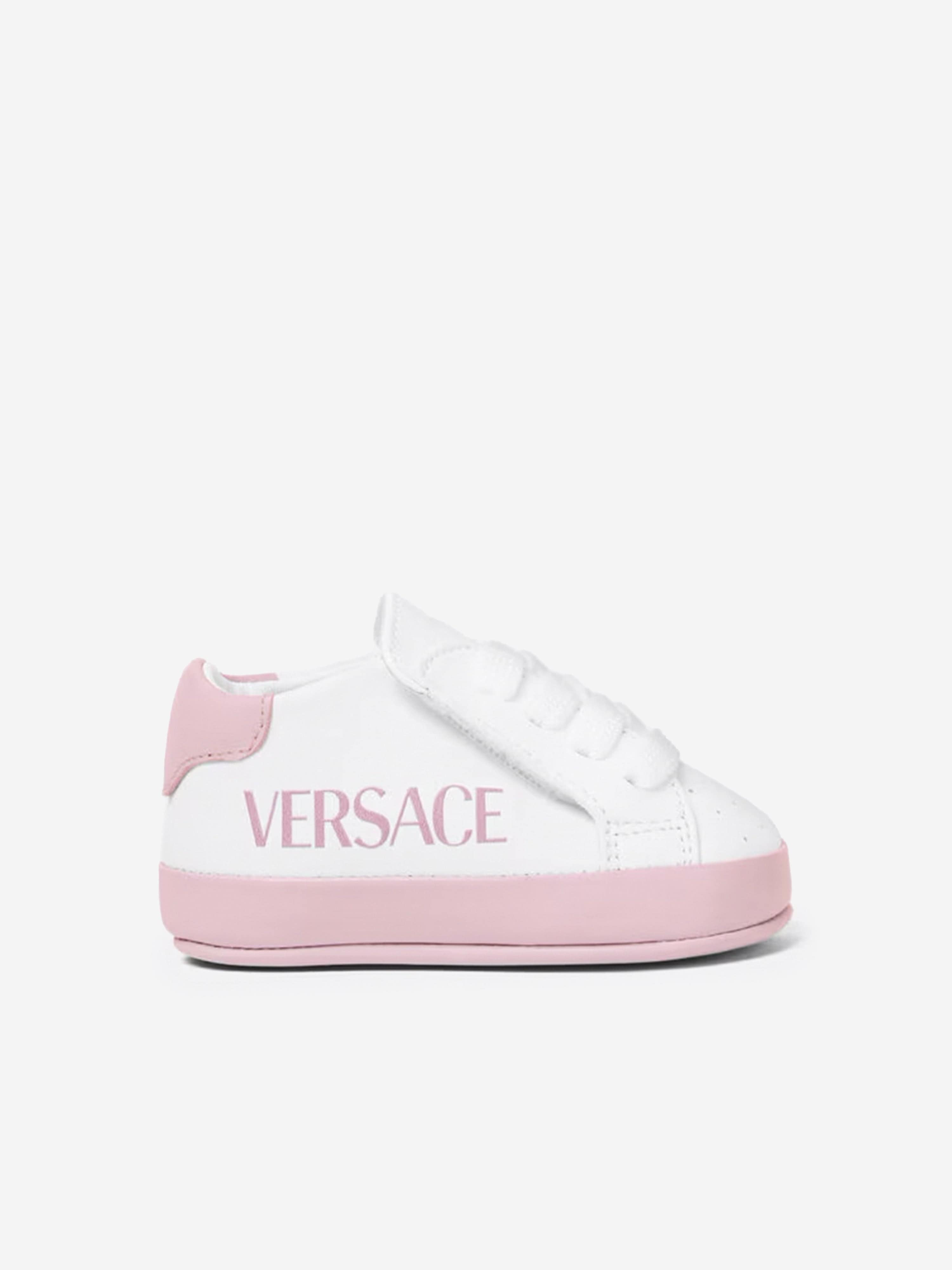 Versace Baby Girls Leather Pre Walker Trainers in White Shop For