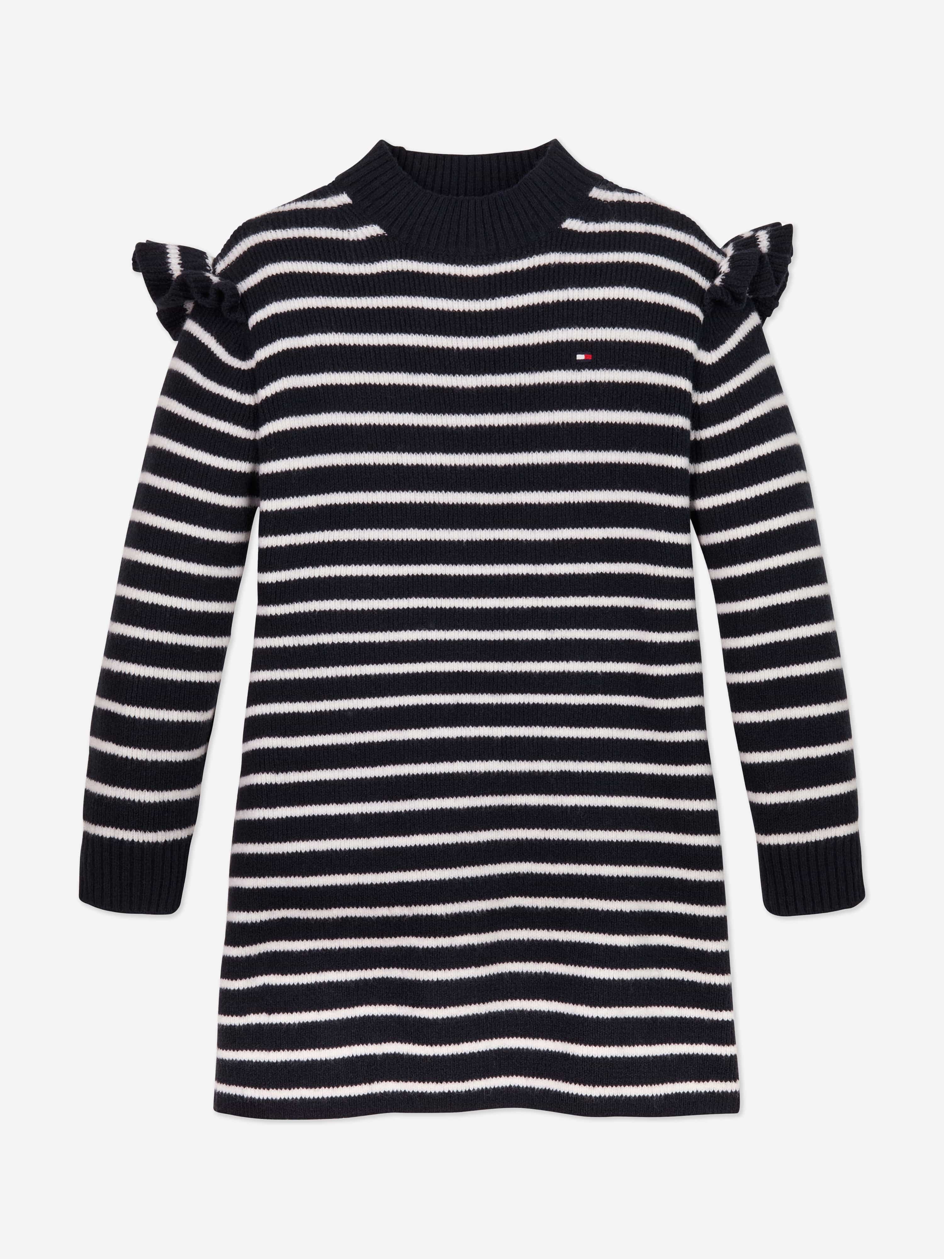 Tommy Hilfiger Girls Striped Ruffle Skater Dress in Navy Sale Clearance