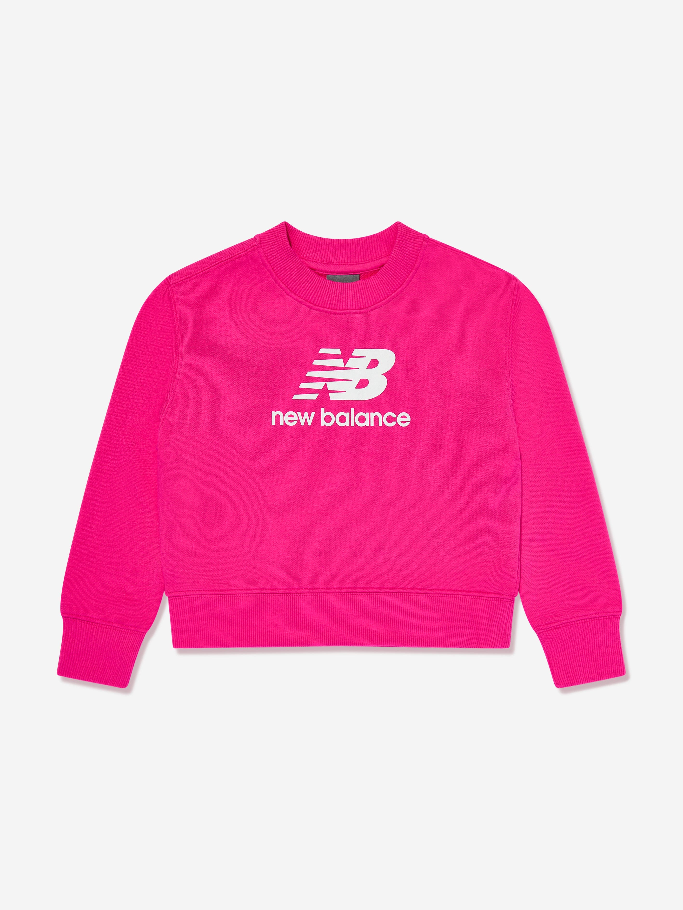 New Balance Girls French Terry Stacked Logo Sweatshirt in Pink Cheap 100% Original