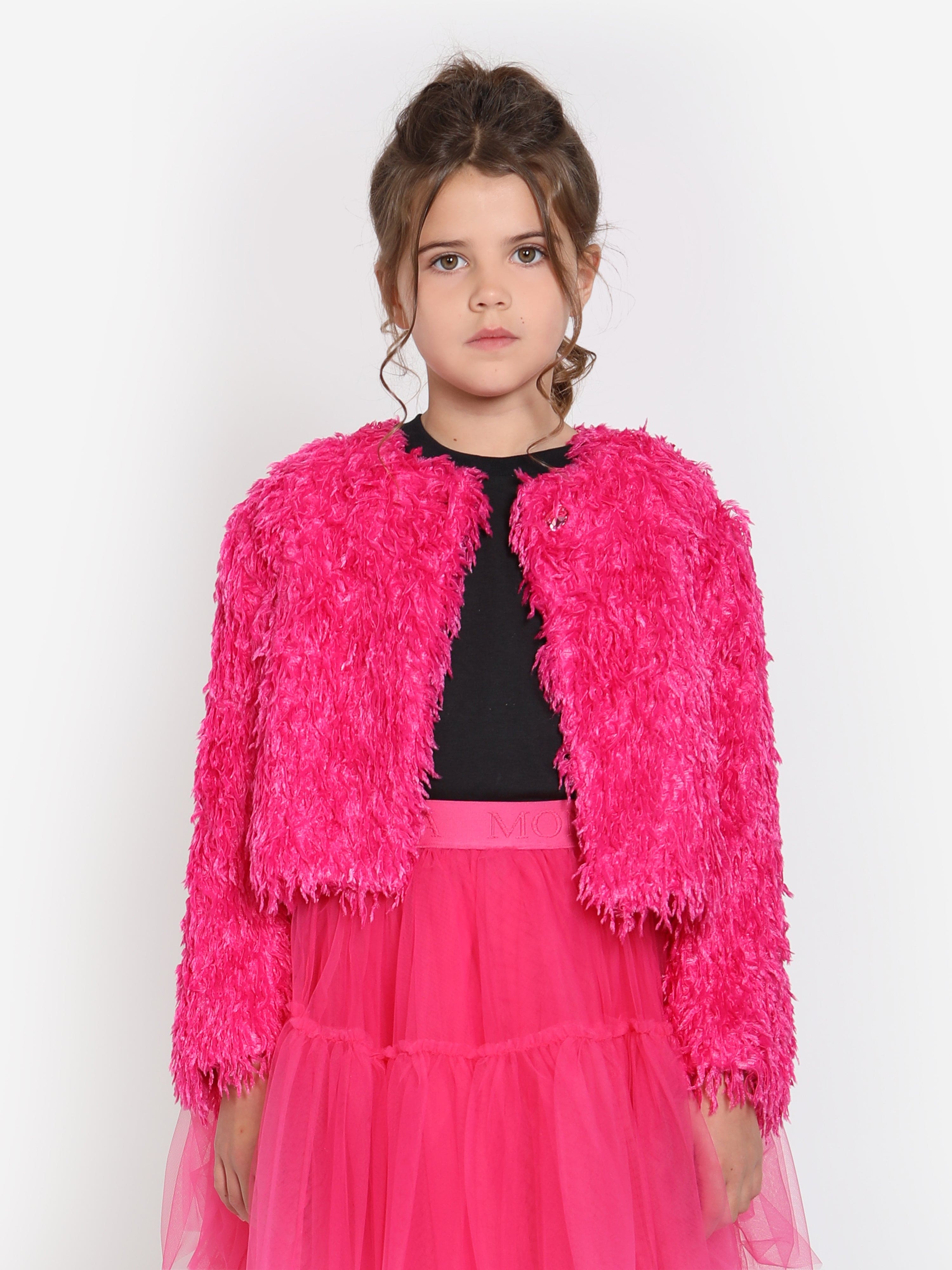 Monnalisa Girls Feathered Jacket in Pink Best Sale Cheap Online