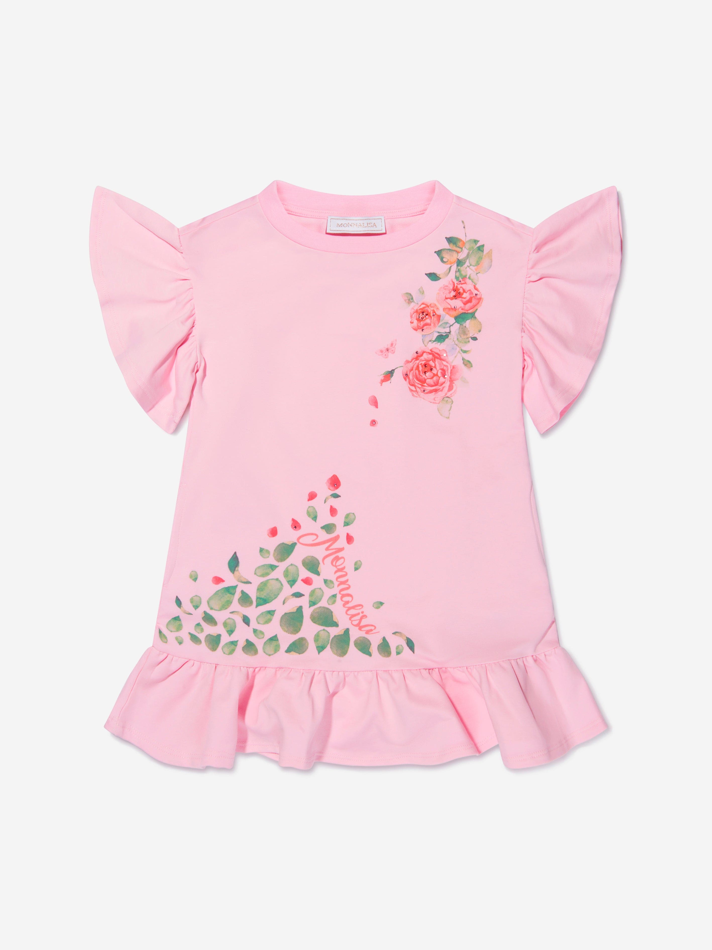 Monnalisa Girls Cotton Rose Print Dress Online Online High Quality