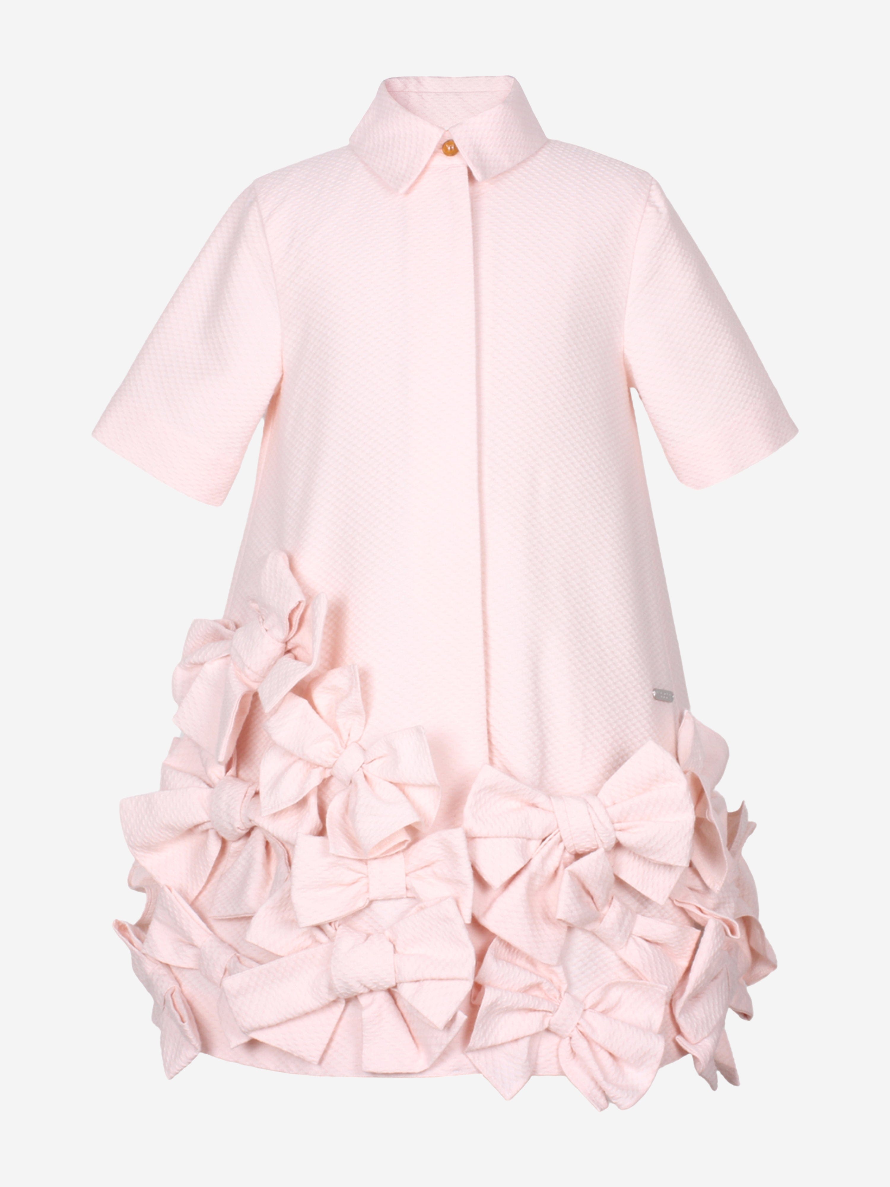 Jessie And James Girls Dotty Jacquard Bow Tie Dress in Pink Discount Original