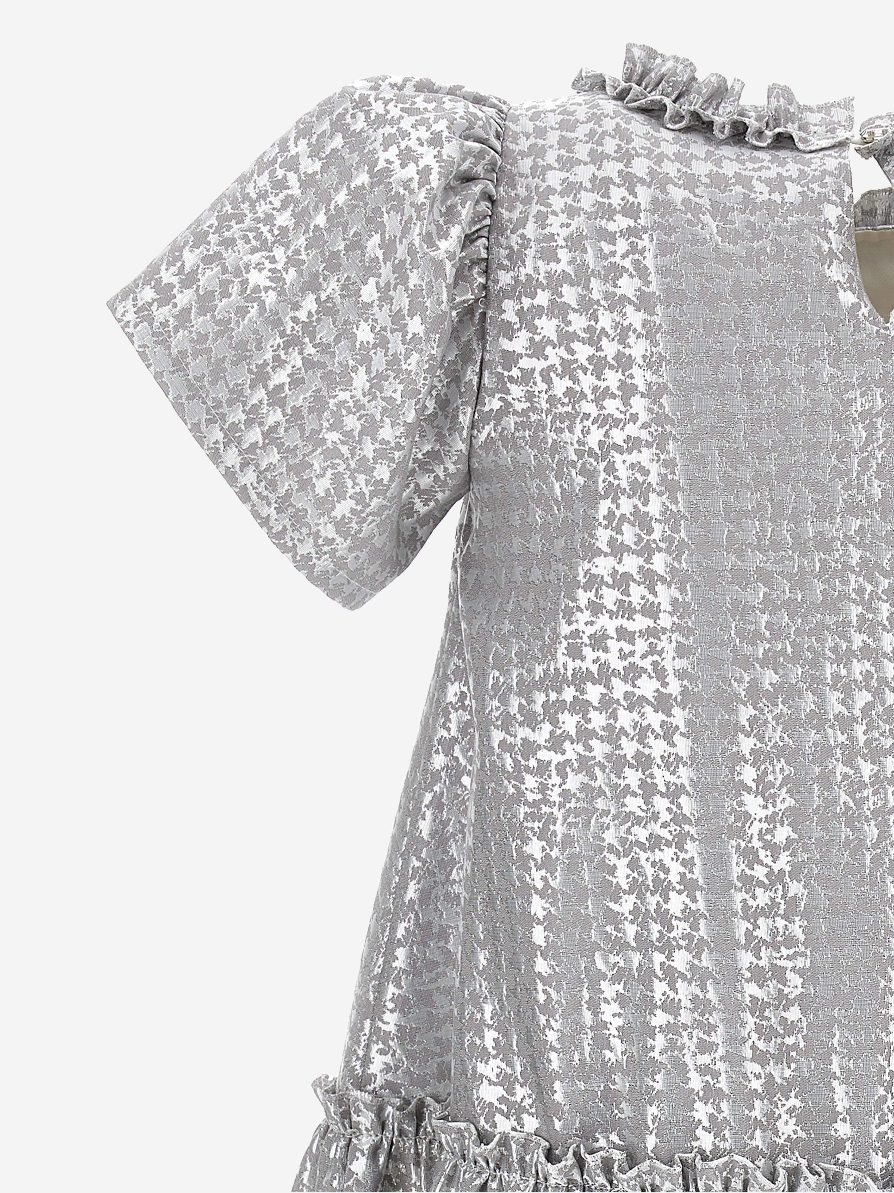 Monnalisa Girls Houndstooth Jacquard Dress in Silver Outlet Explore