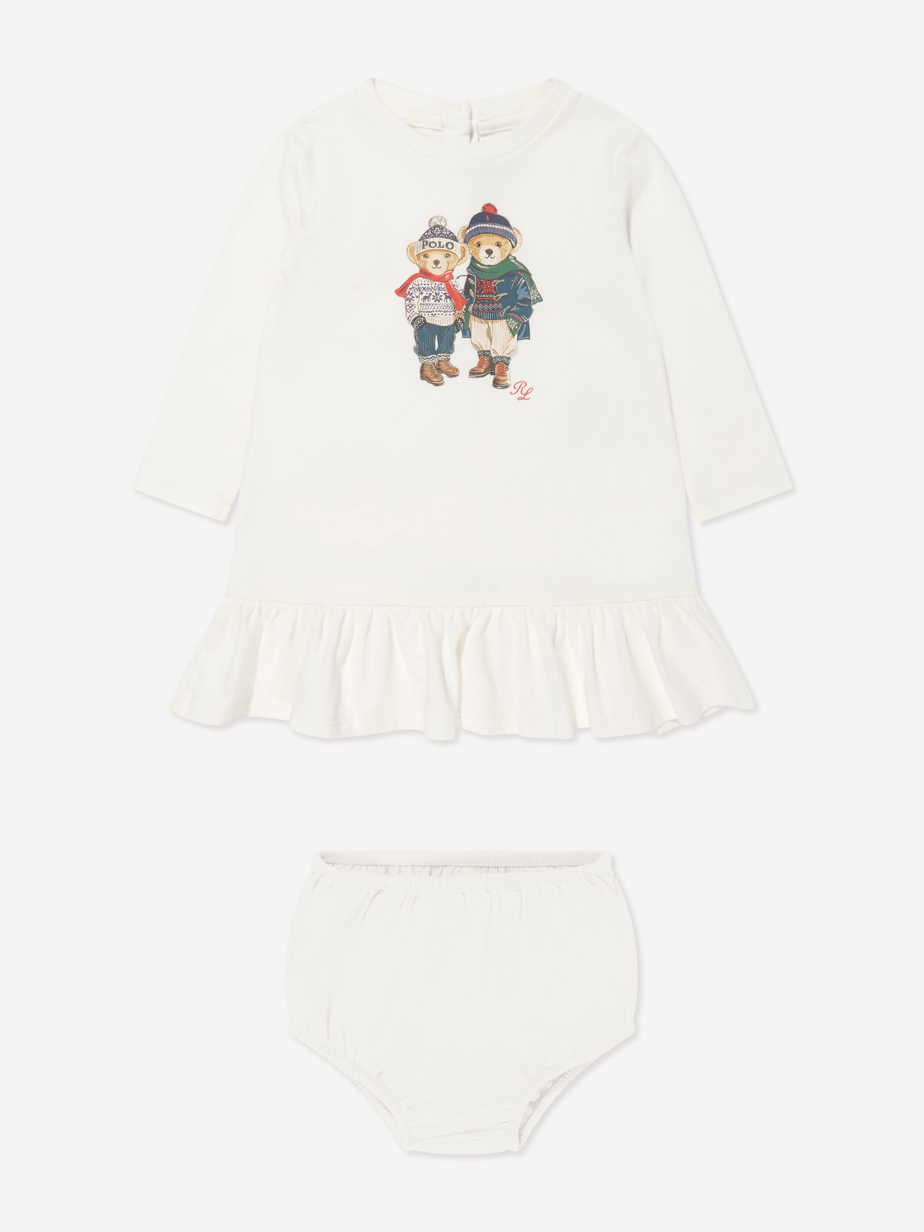 Ralph Lauren Baby Girls Bear Dress in Ivory Official For Sale