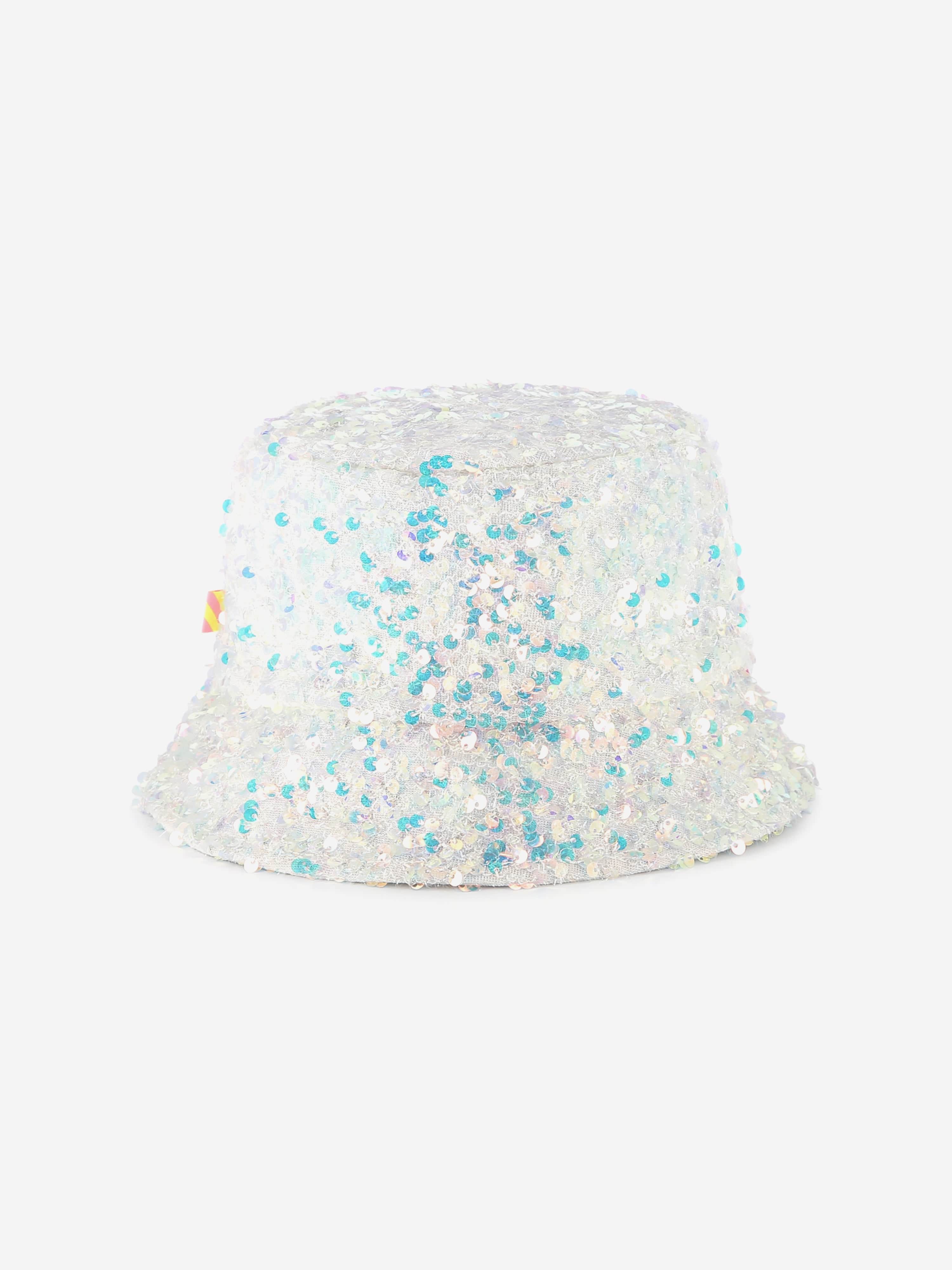Girls Sequin Bucket Hat in White Best Wholesale Sale Online
