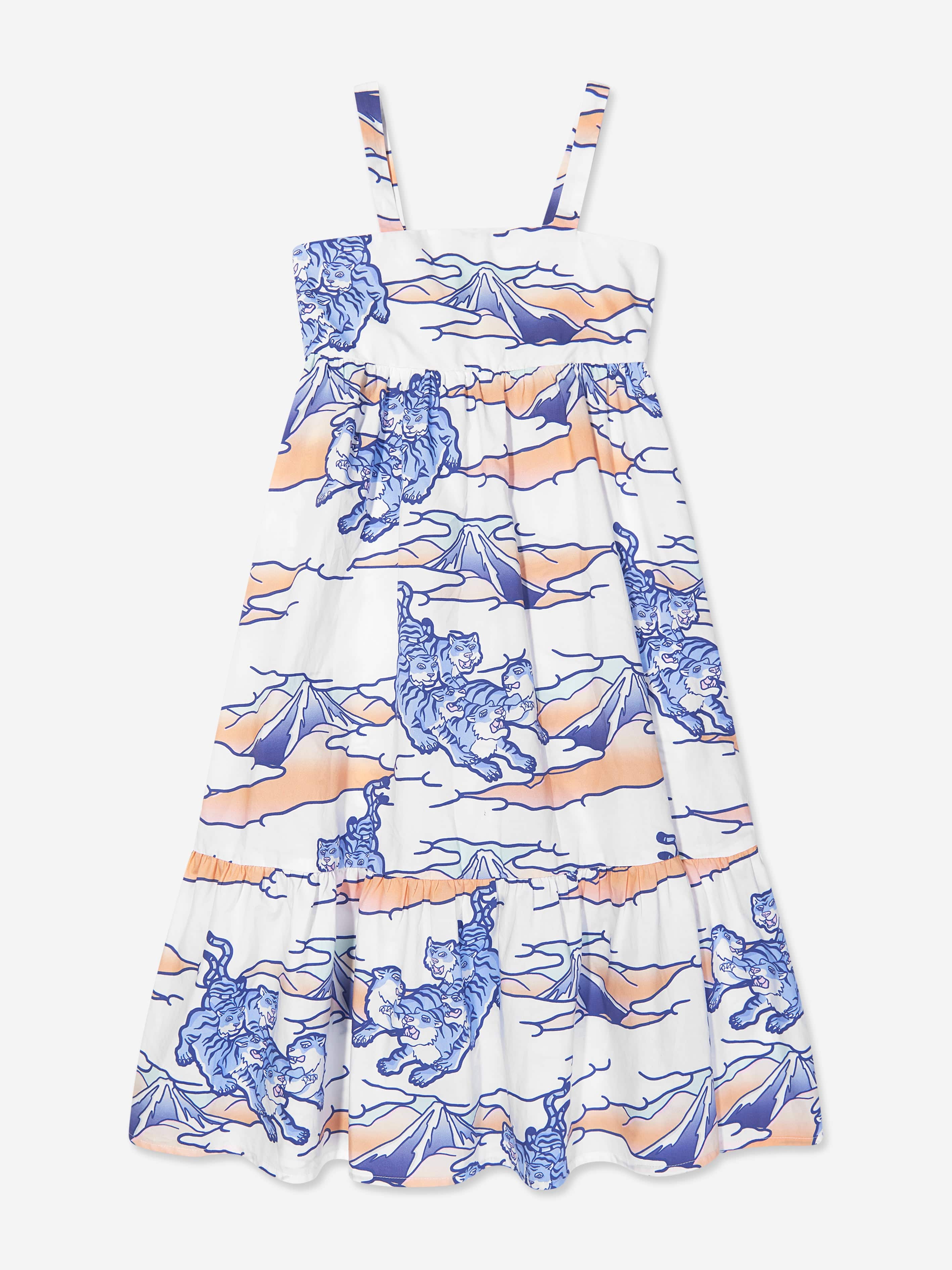 KENZO Girls Strappy Tigers Dress in White Cheap New Arrival