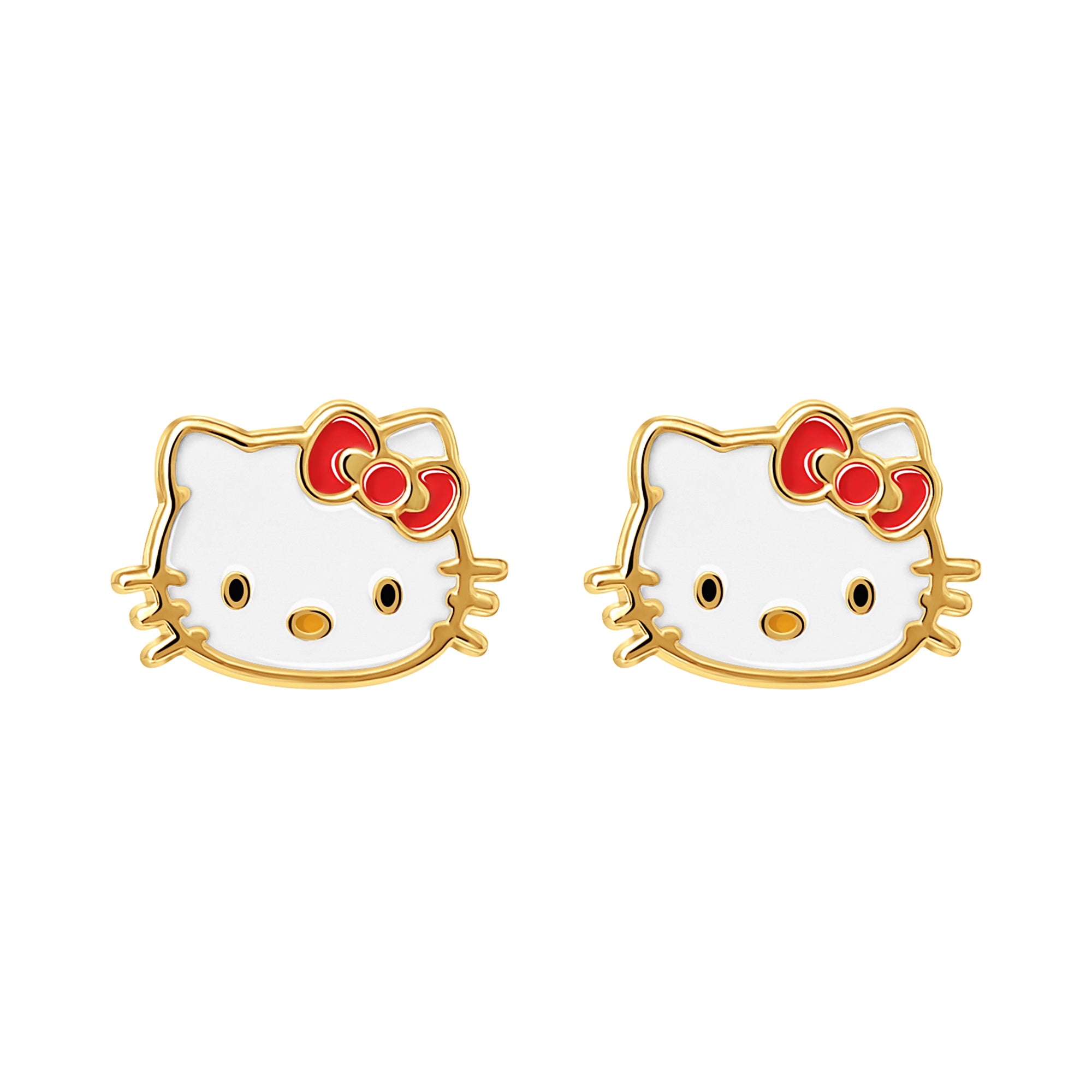 Hello Kitty 10K Yellow Gold Enamel Stud Earrings Free Shipping Popular