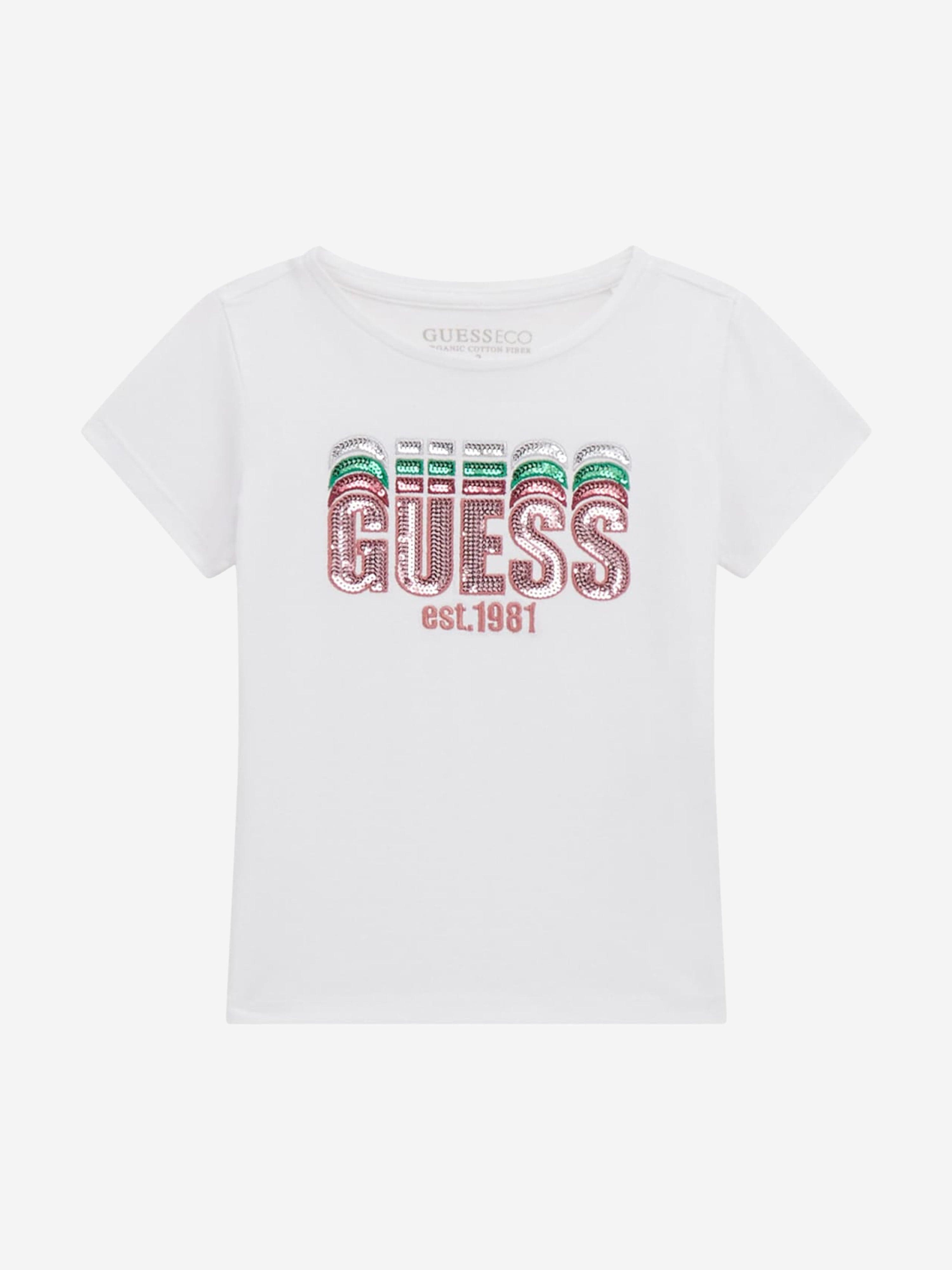 Girls Sequin Logo T-Shirt in White Wholesale Pice For Sale