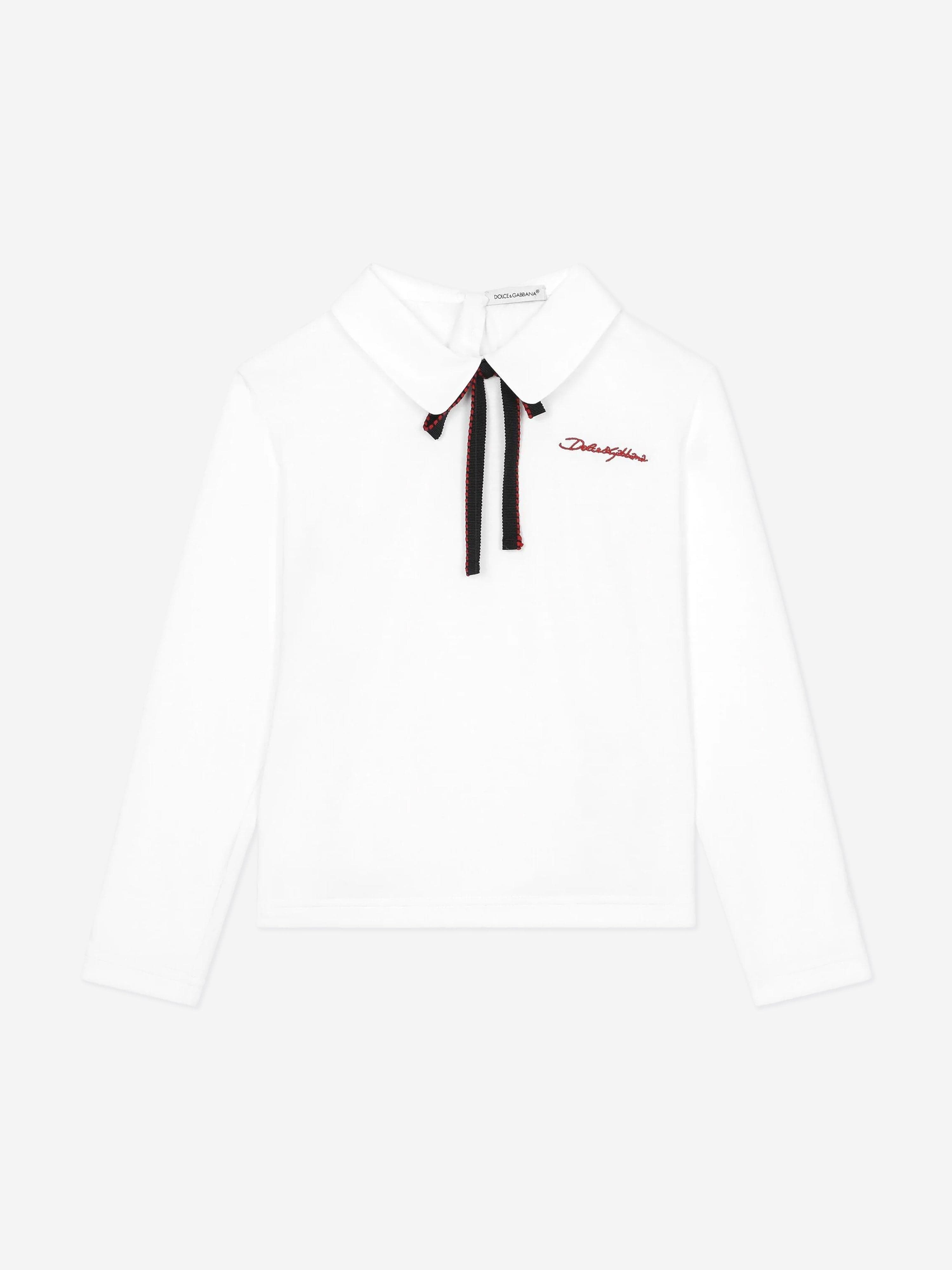 Dolce & Gabbana Girls Peter Pan Collar Top in White Sale Authentic