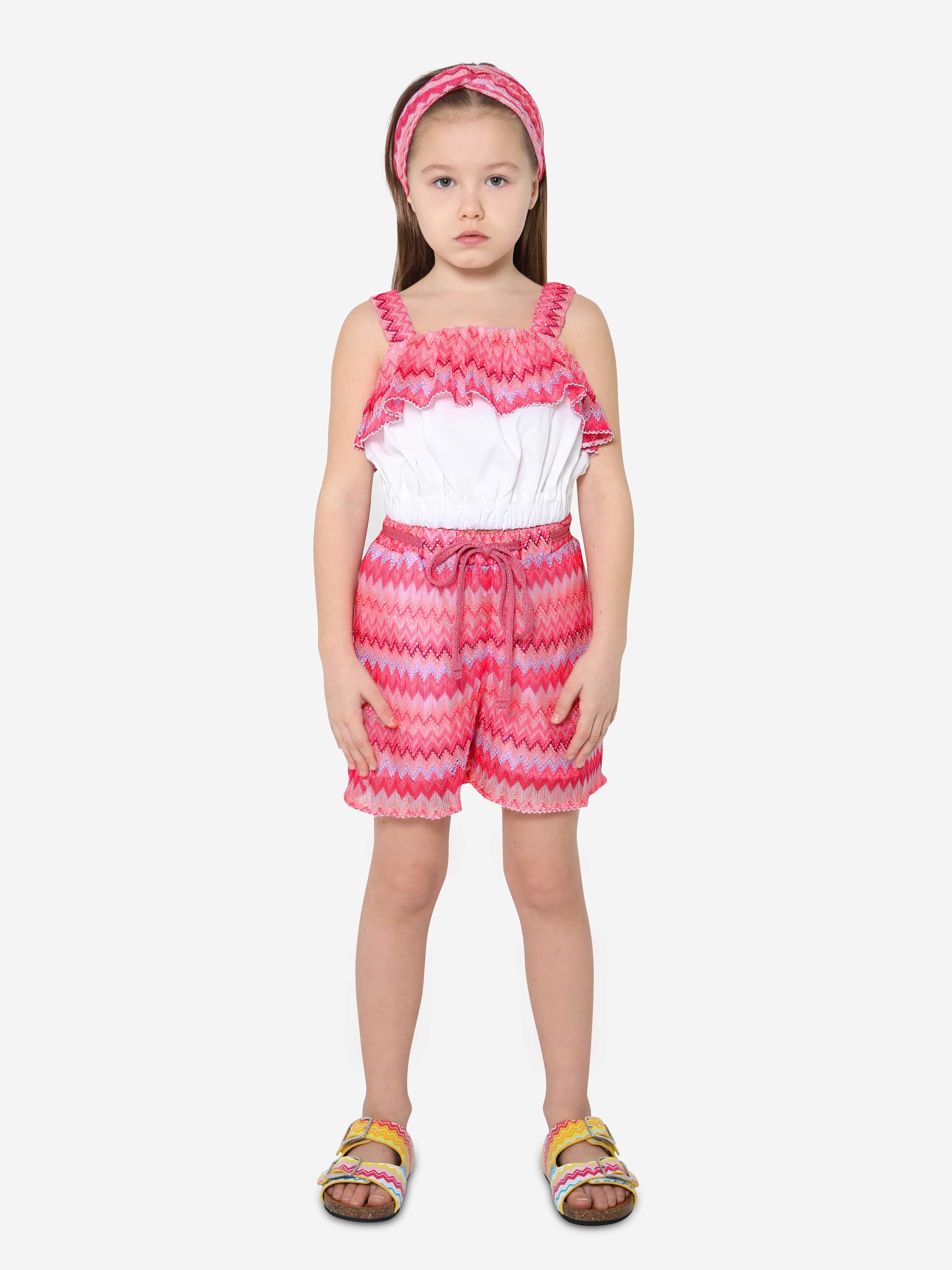 Missoni Girls Zig Zag Ruffle Trim Top in White Pay With Visa