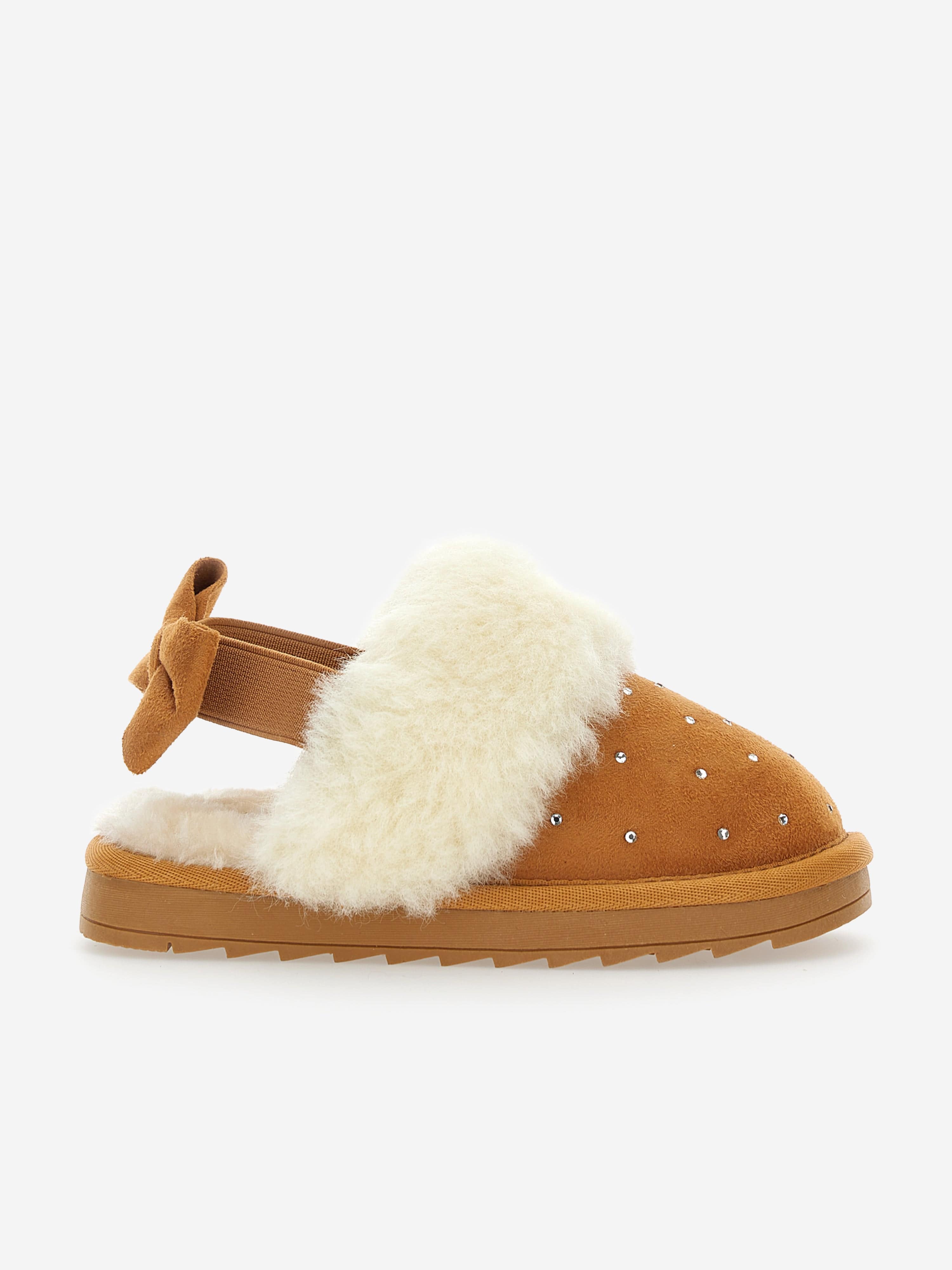 Monnalisa Girls Suede Slippers With Rhinestones in Beige Cheapest Pice Cheap Online