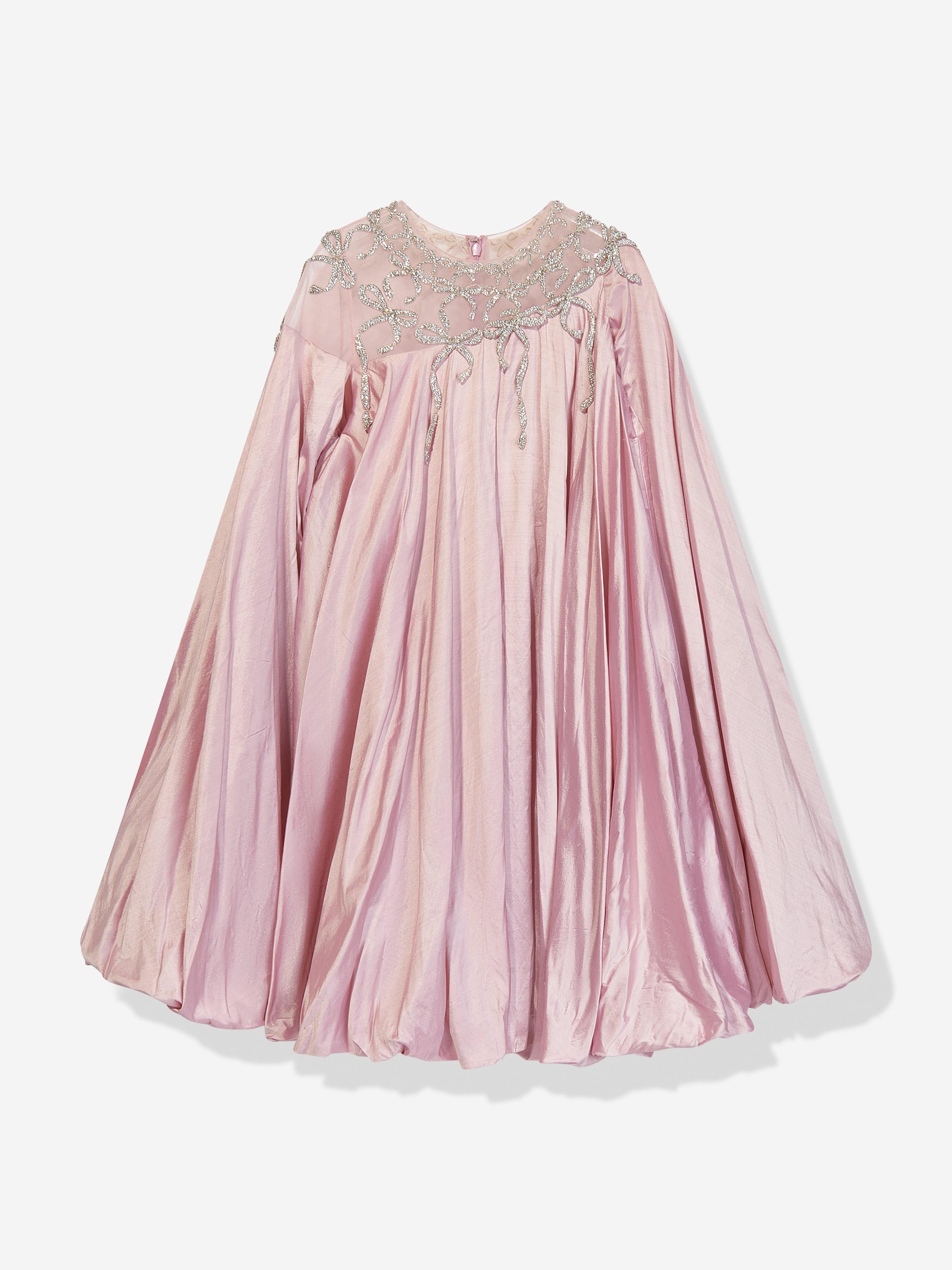 Maison Ava Girls Long Sleeve Maxine Silk Puffball Dress in Pink Sale Great Deals