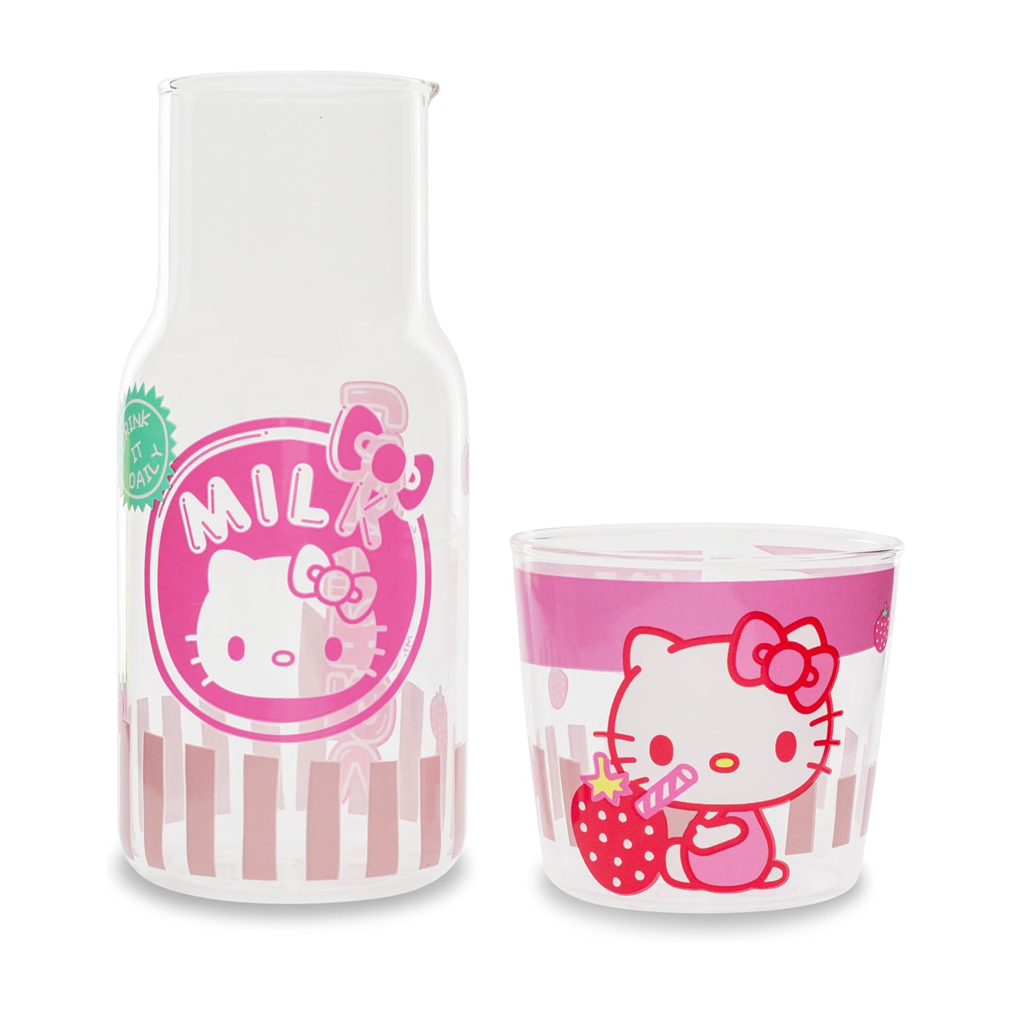 Hello Kitty Glass Carafe and Cup Set (Strawberry Milk) New Arrival