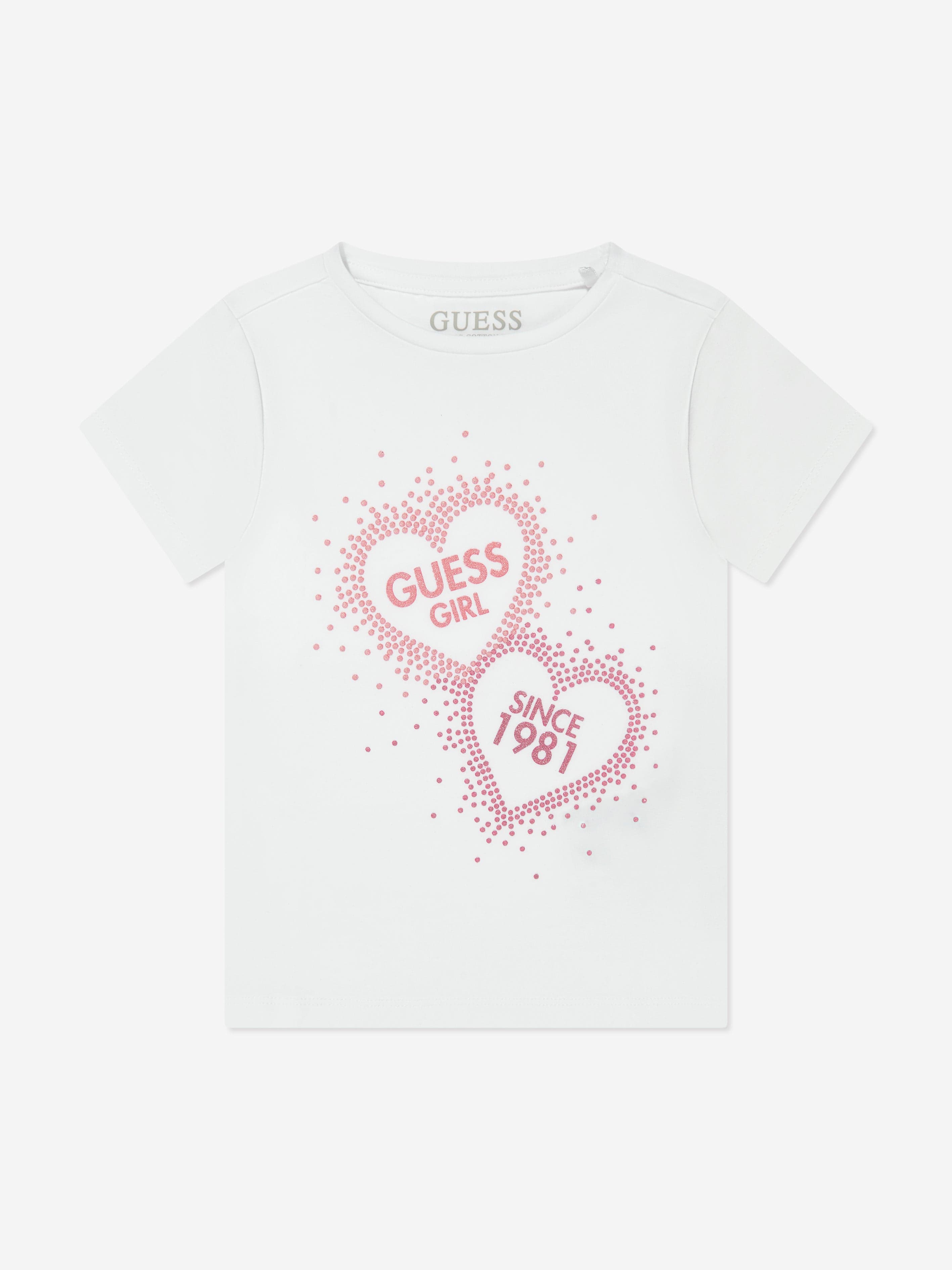 Guess Girls Heart Logo T-Shirt in White Best Seller