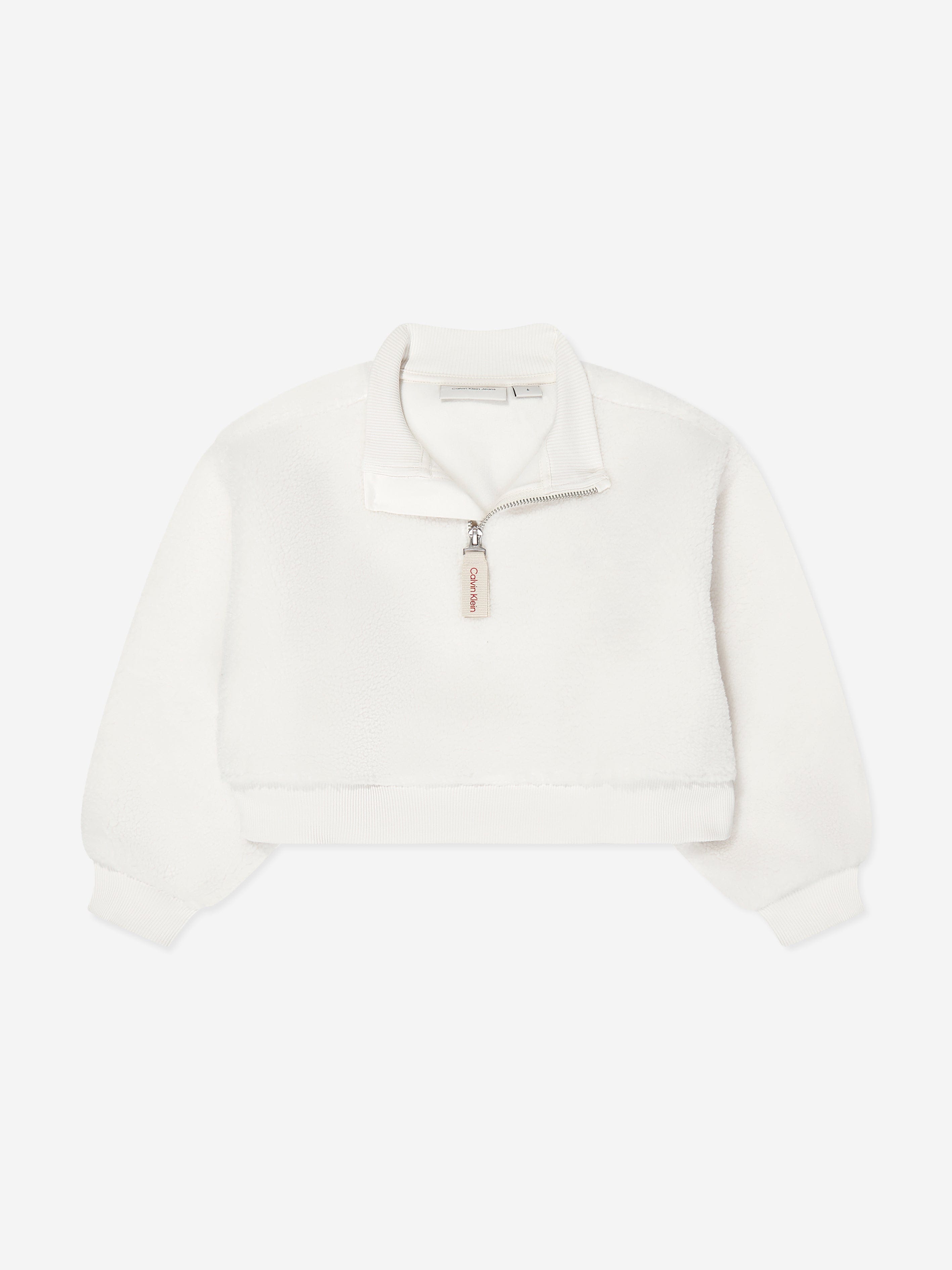 Girls Sherpa Fleece Half Zip Sweatshirt in Ivory Cheapest Pice Online