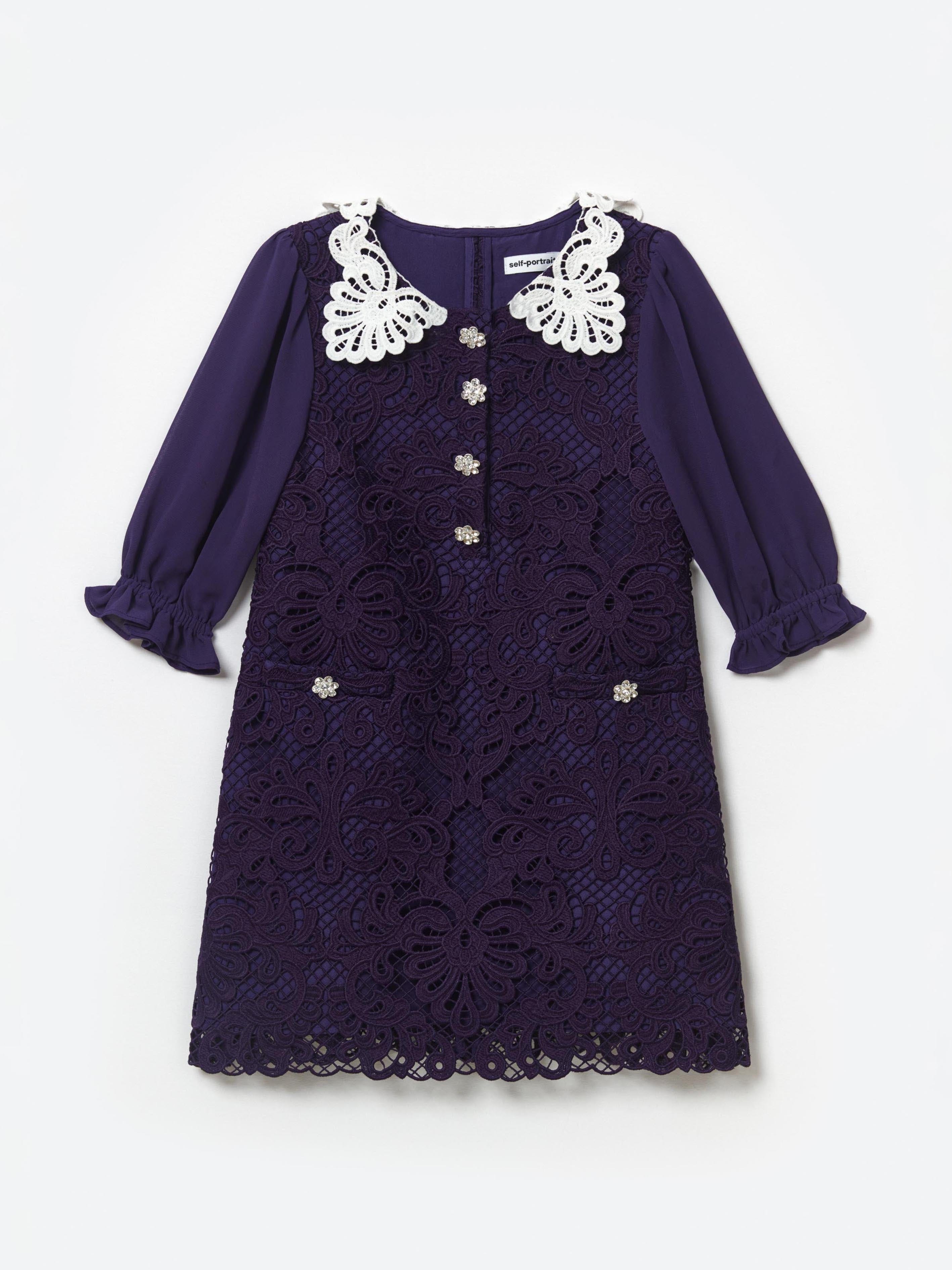 Self Portrait Girls Lace Mini Dress in Navy 2025 New Cheap Pice