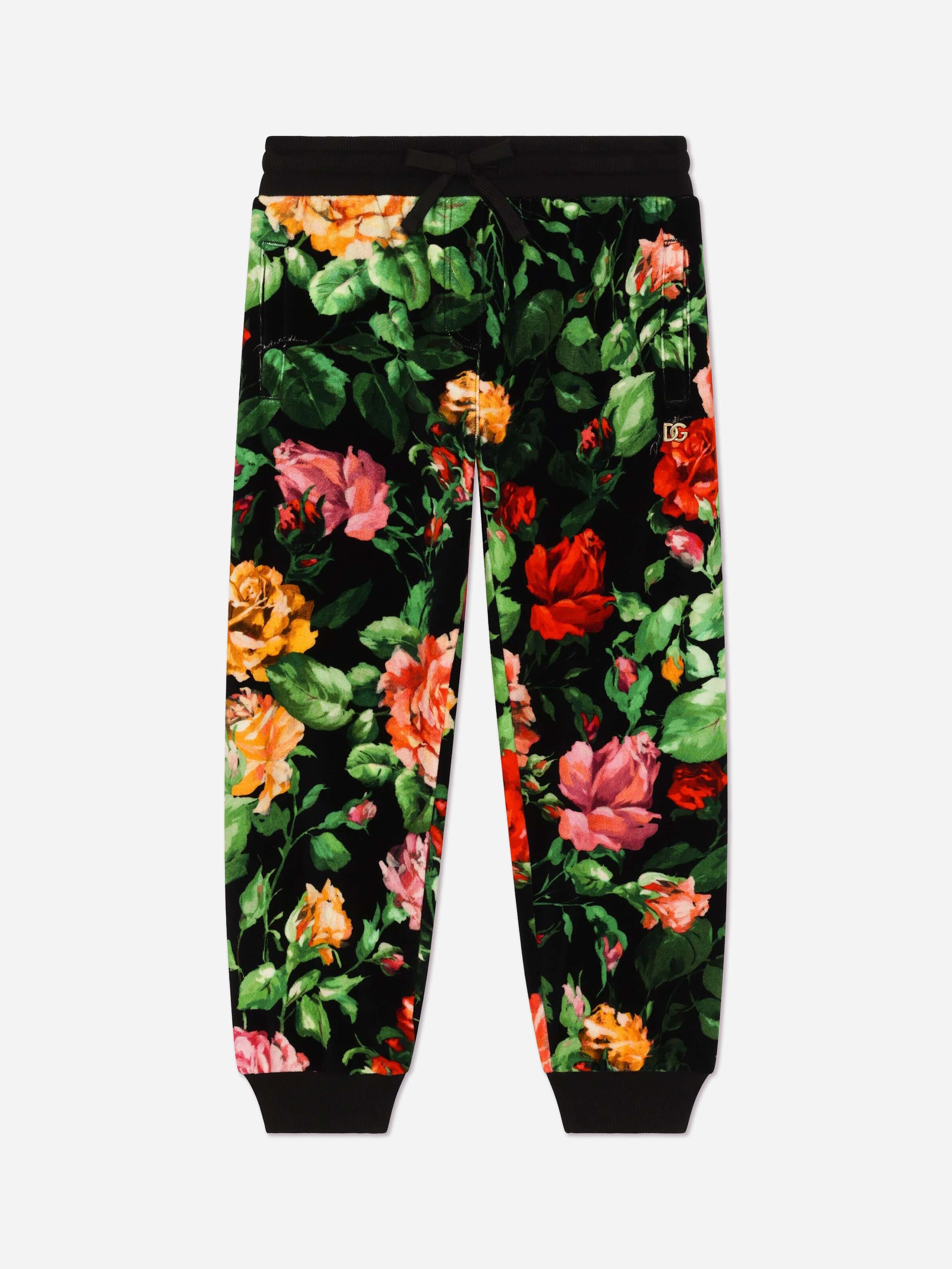 Dolce & Gabbana Girls Rose Print Joggers in Multicolour Sale New