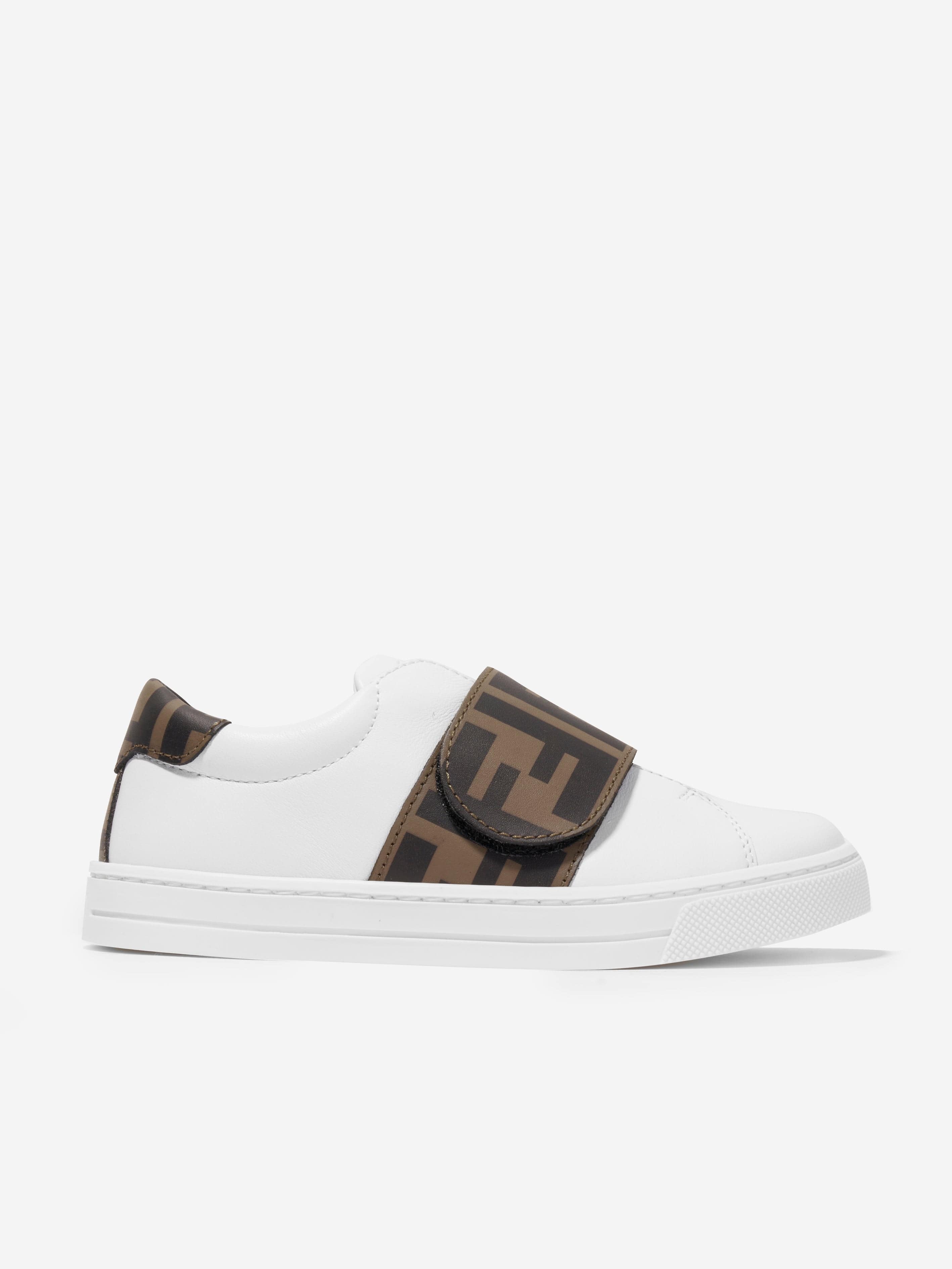 Fendi Kids Leather FF Logo Trainers in White Buy Cheap 100% Original