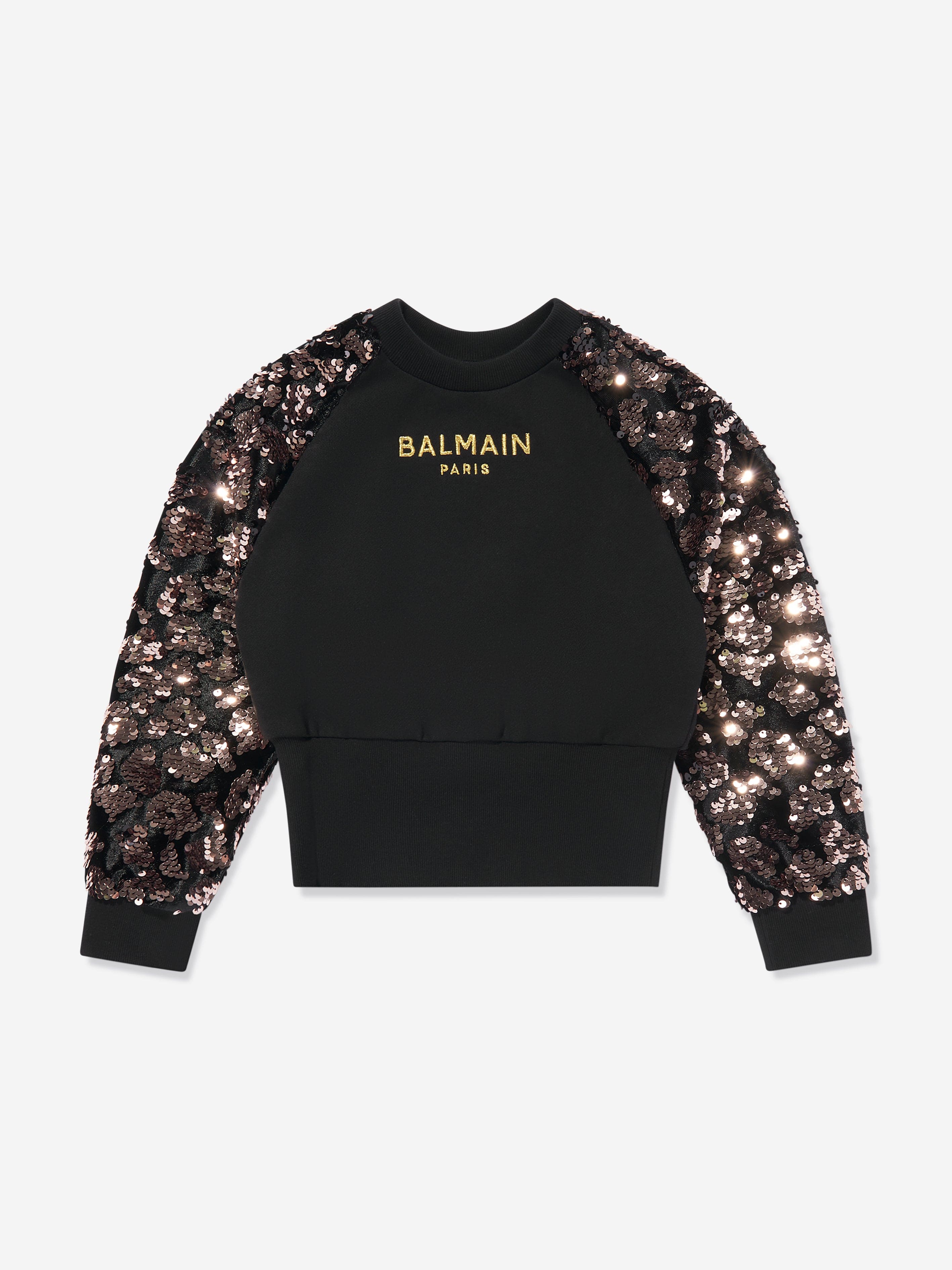 Balmain Girls Sequin Sleeve Sweatshirt in Black Discount Shop Offer
