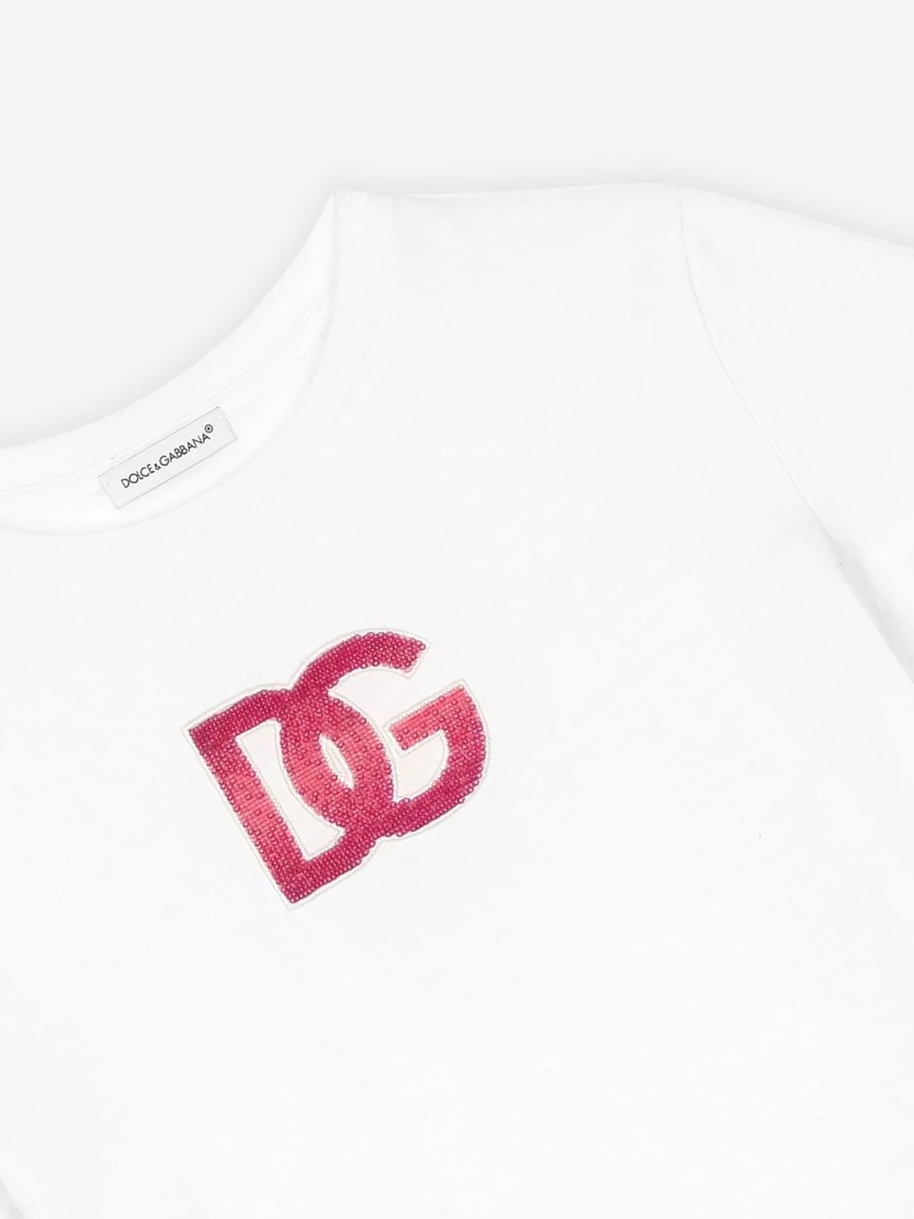 Dolce & Gabbana Girls Embroidered Logo T-Shirt in White Recommend For Sale