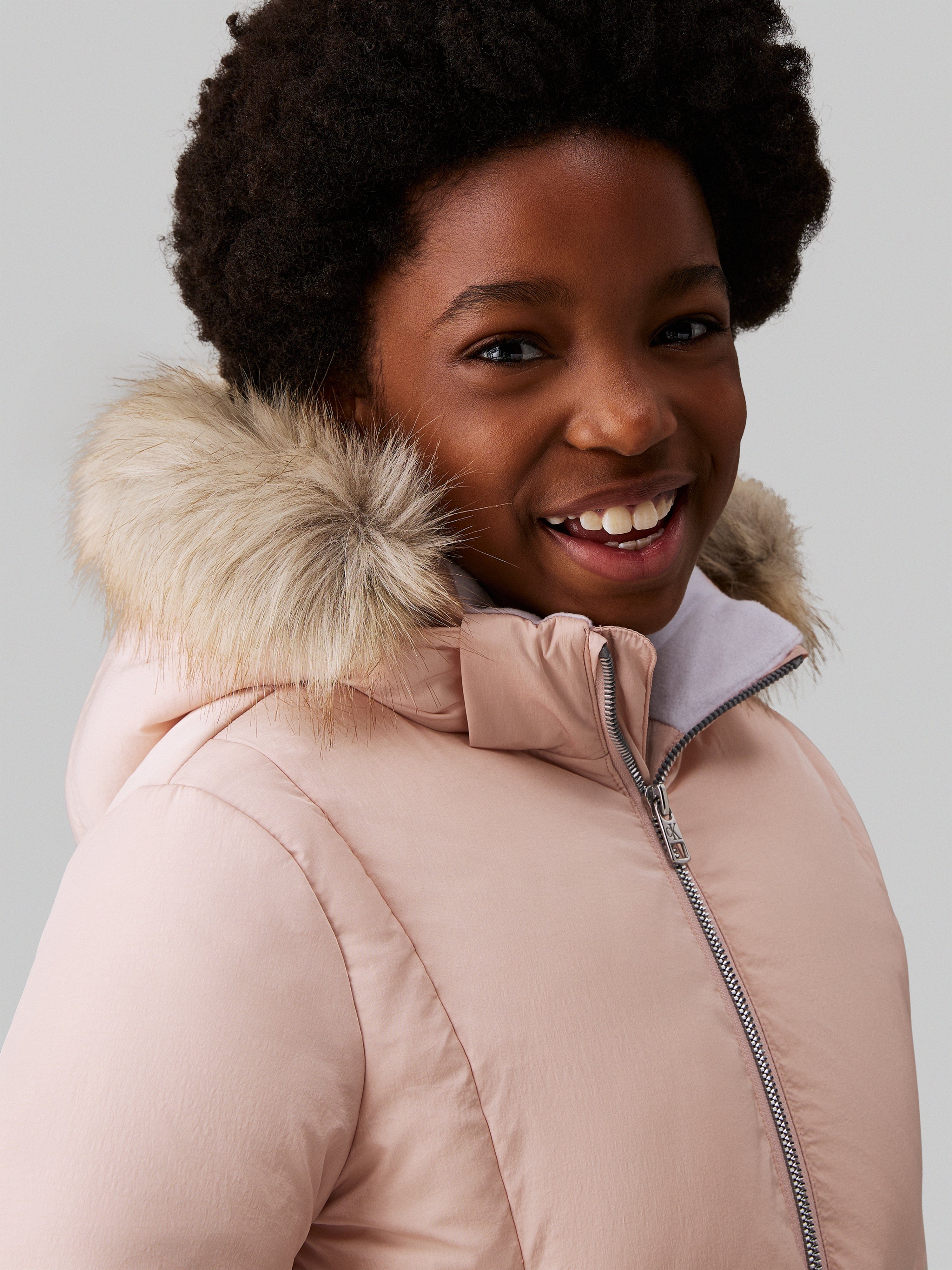 Calvin Klein Girls Classic Belted Fur Jacket in Pink Clearance Geniue Stockist