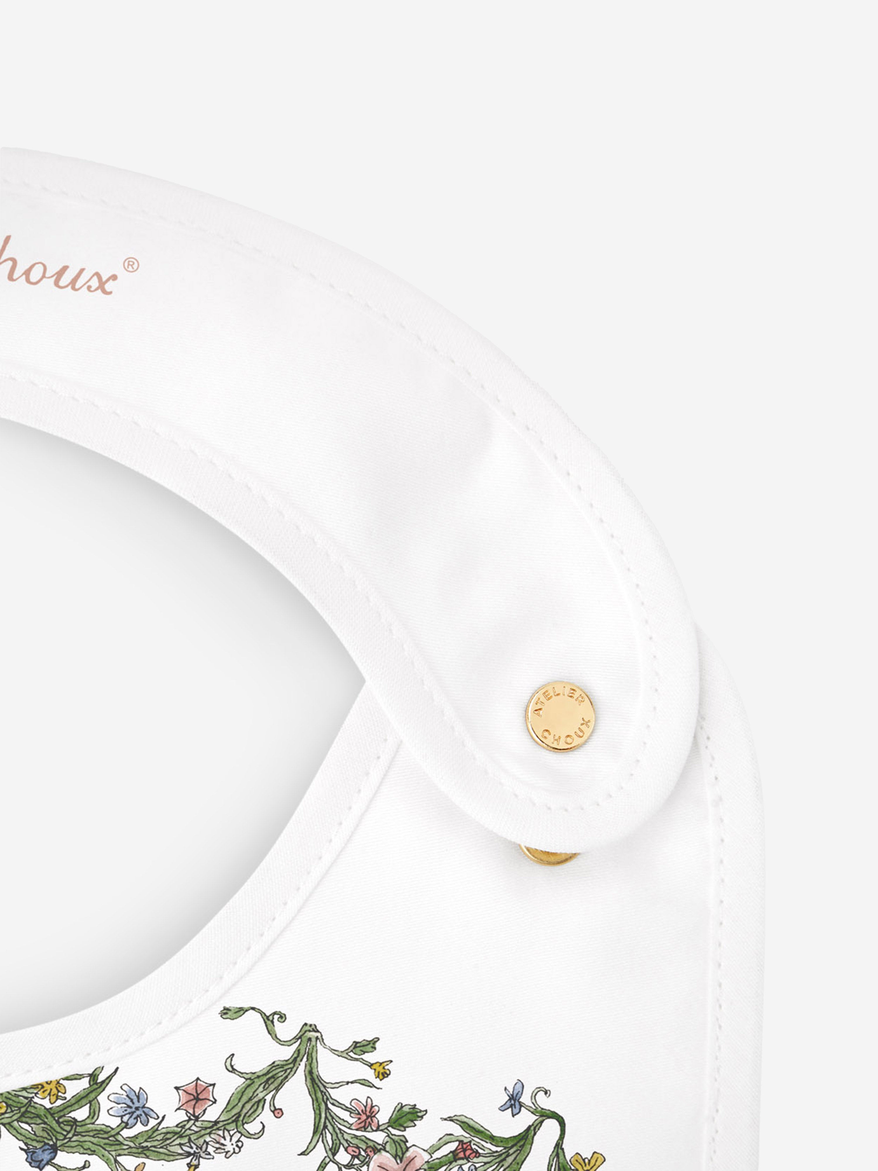 Atelier Choux Baby Satin Tapestry Bib in White Cheap Sale Fashionable