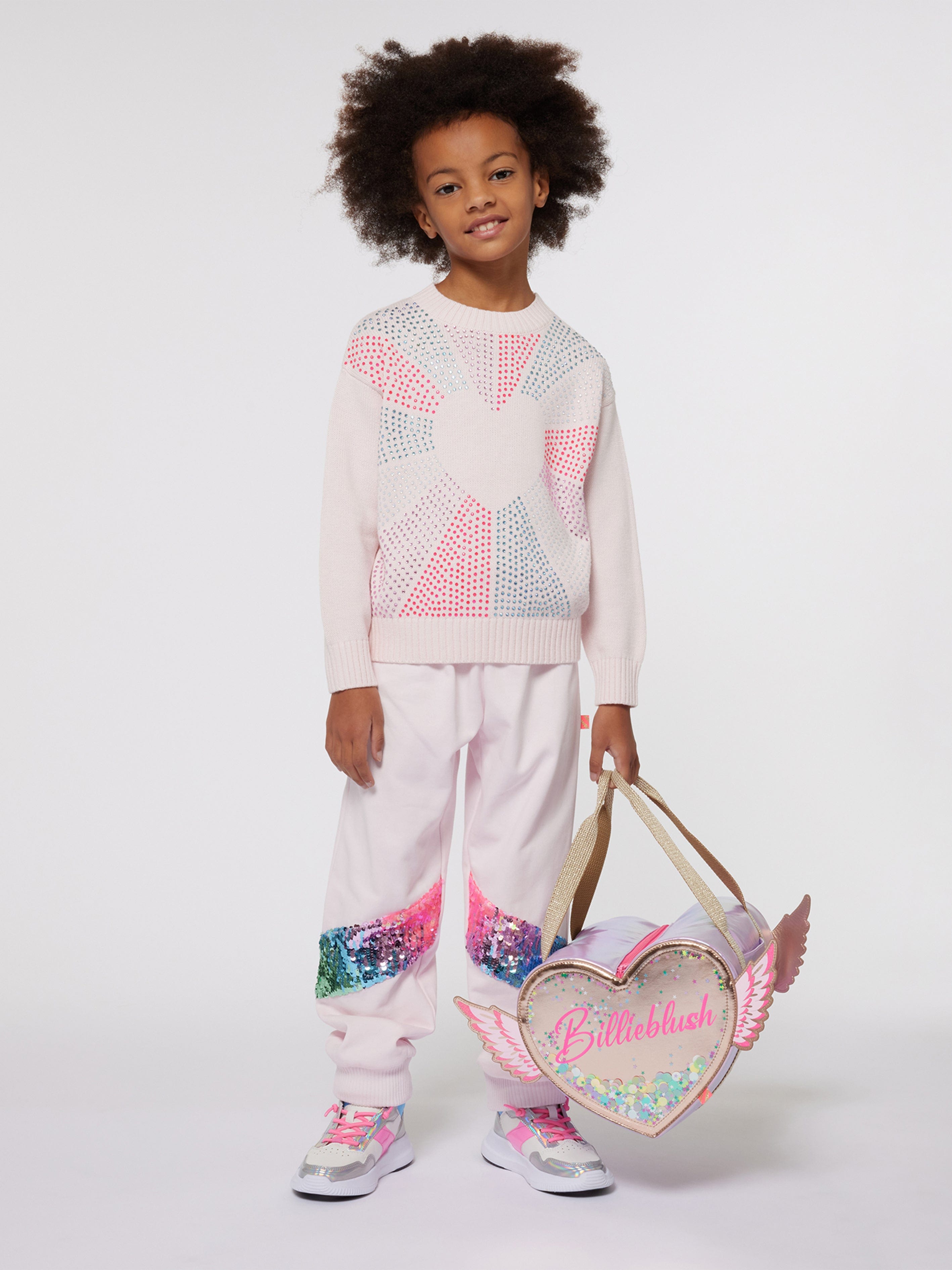 Billieblush Girls Knitted Heart Jumper in Pink Discount Professional