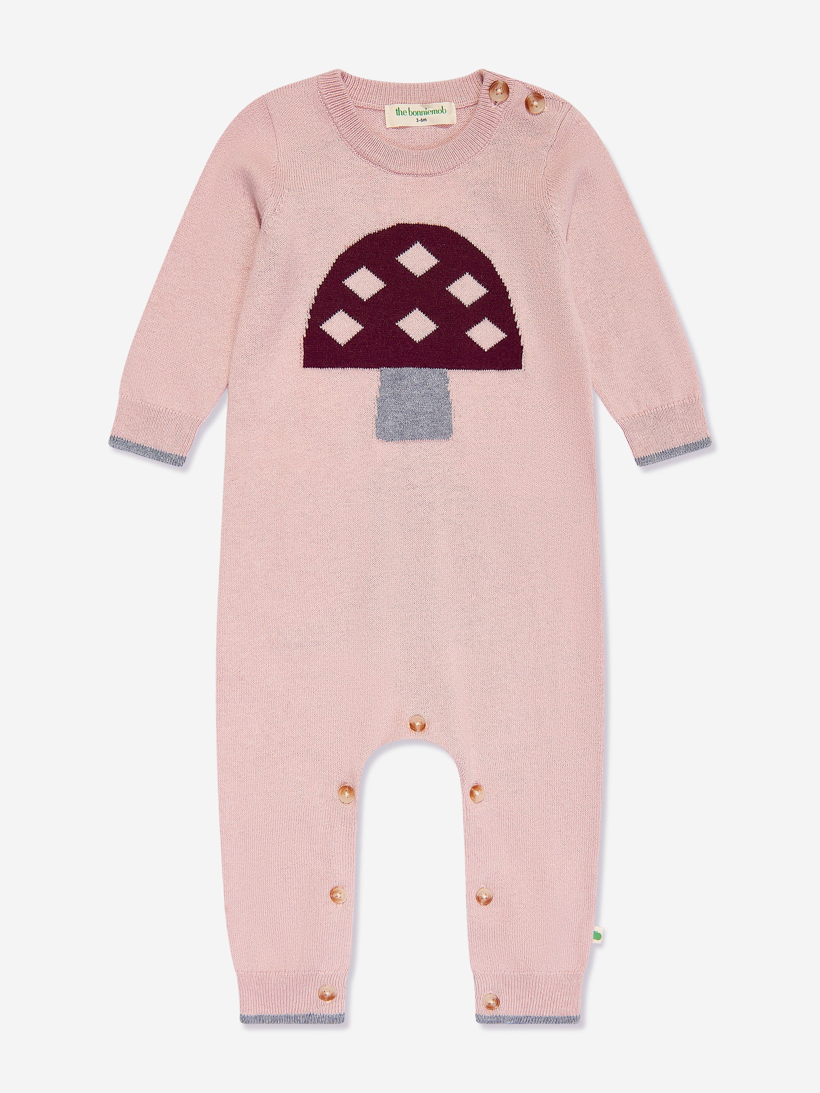 The Bonnie Mob Baby Girls Sorrel Mushroom Knit Romper in Pink Clearance Newest