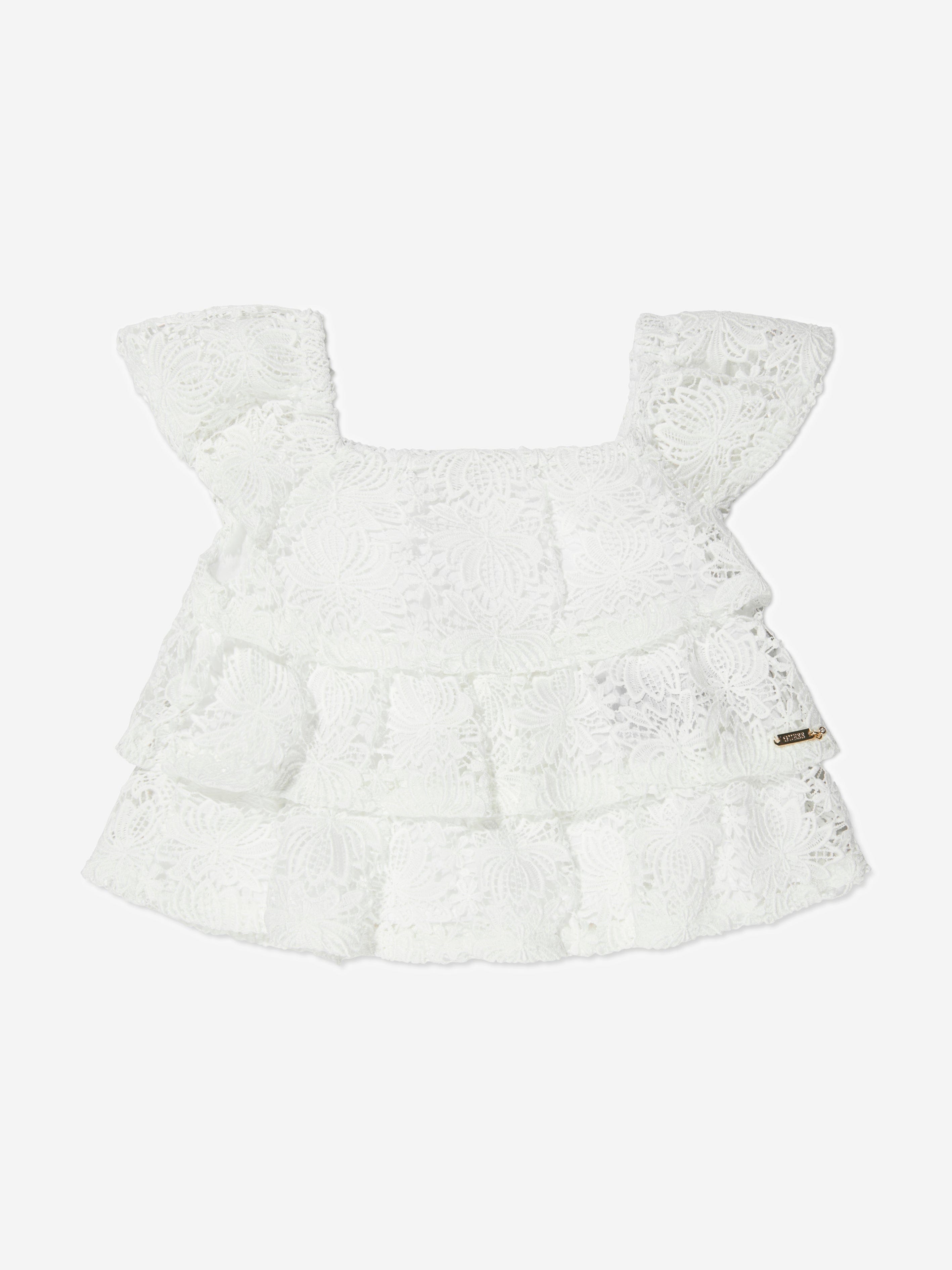 Guess Girls Lace Ruffle Top in White Cheap Pice Wholesale Pice