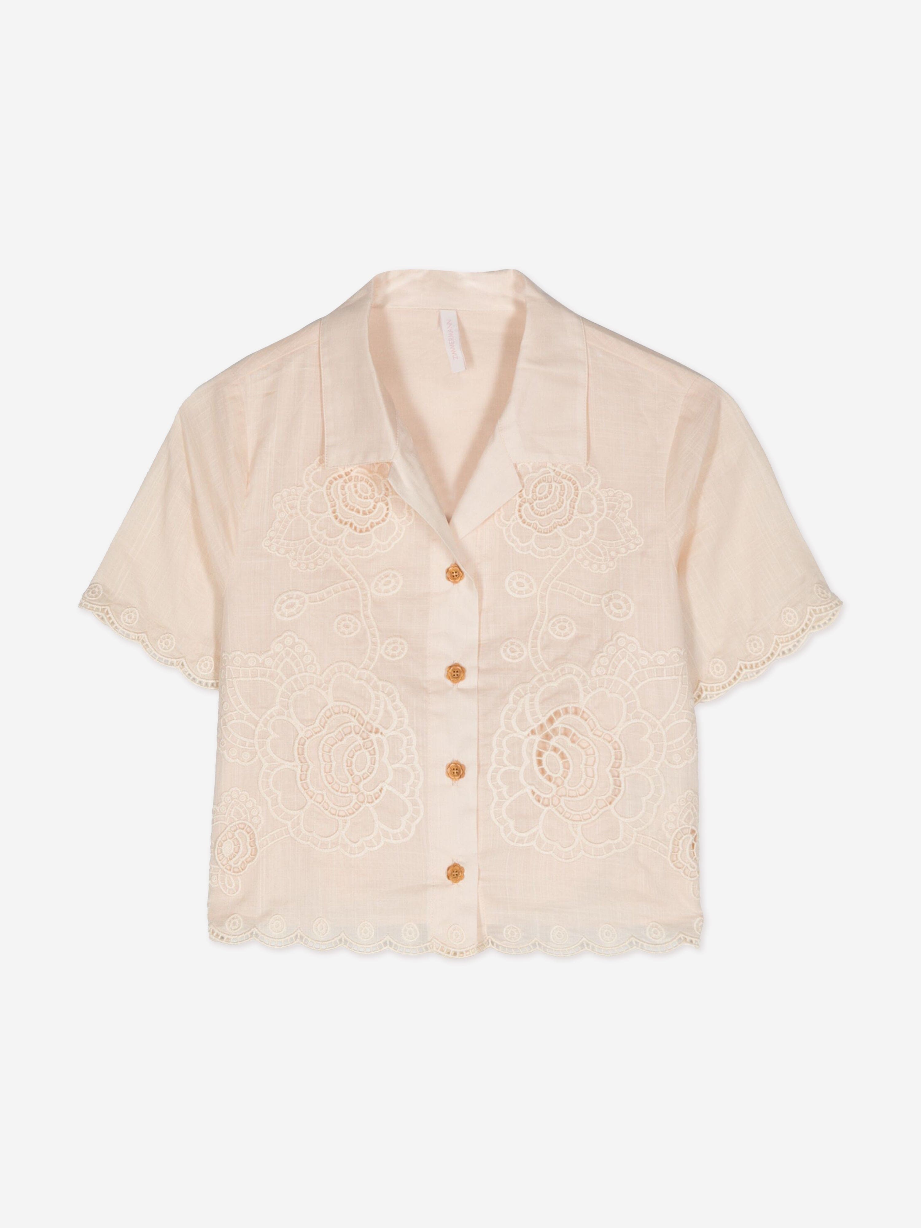 Zimmermann Girls Halliday Embroidered Shirt in Ivory Free Shipping 2025