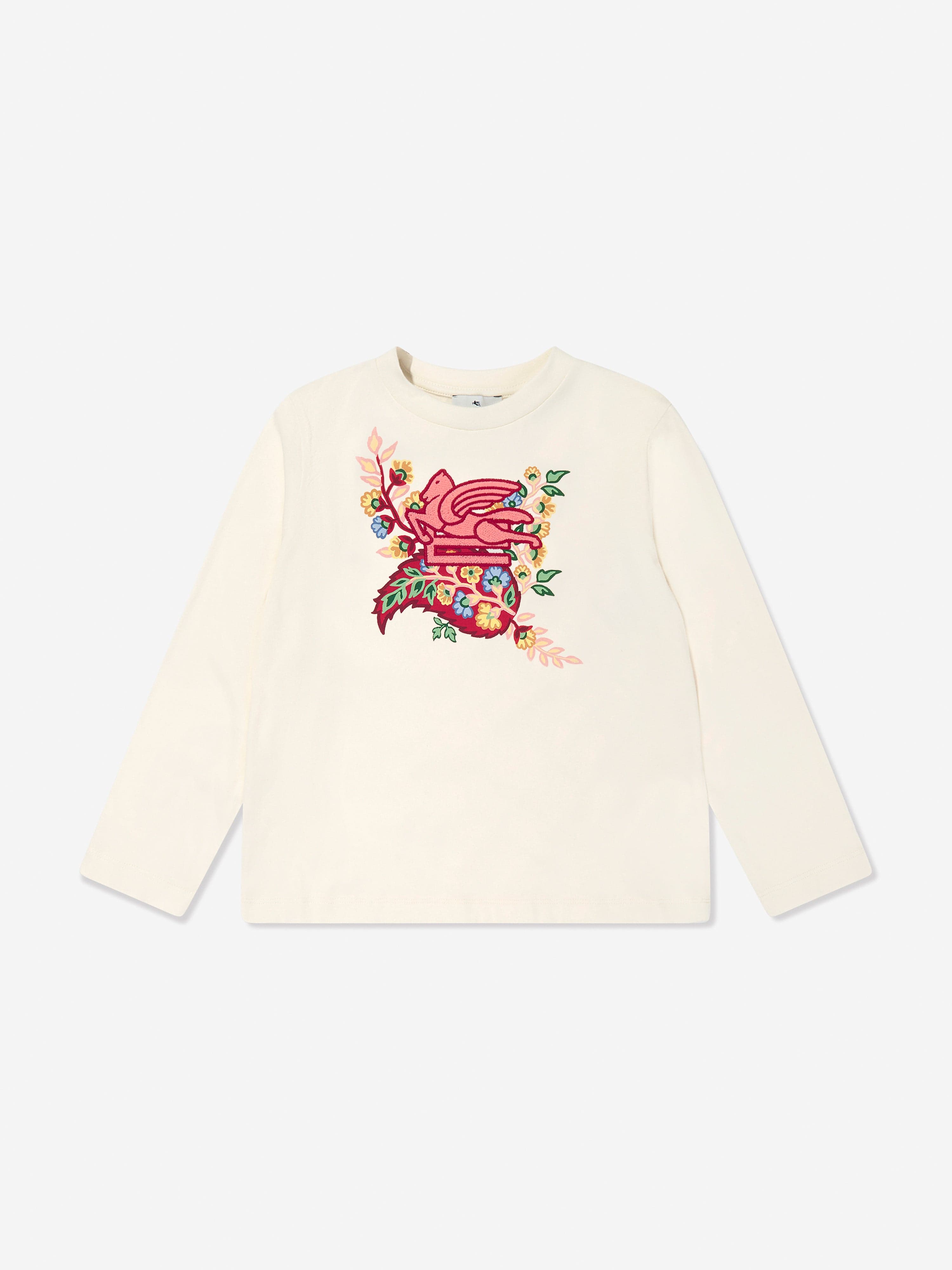 Etro Girls Long Sleeve Logo T-Shirt in Ivory Free Shipping Best Pices