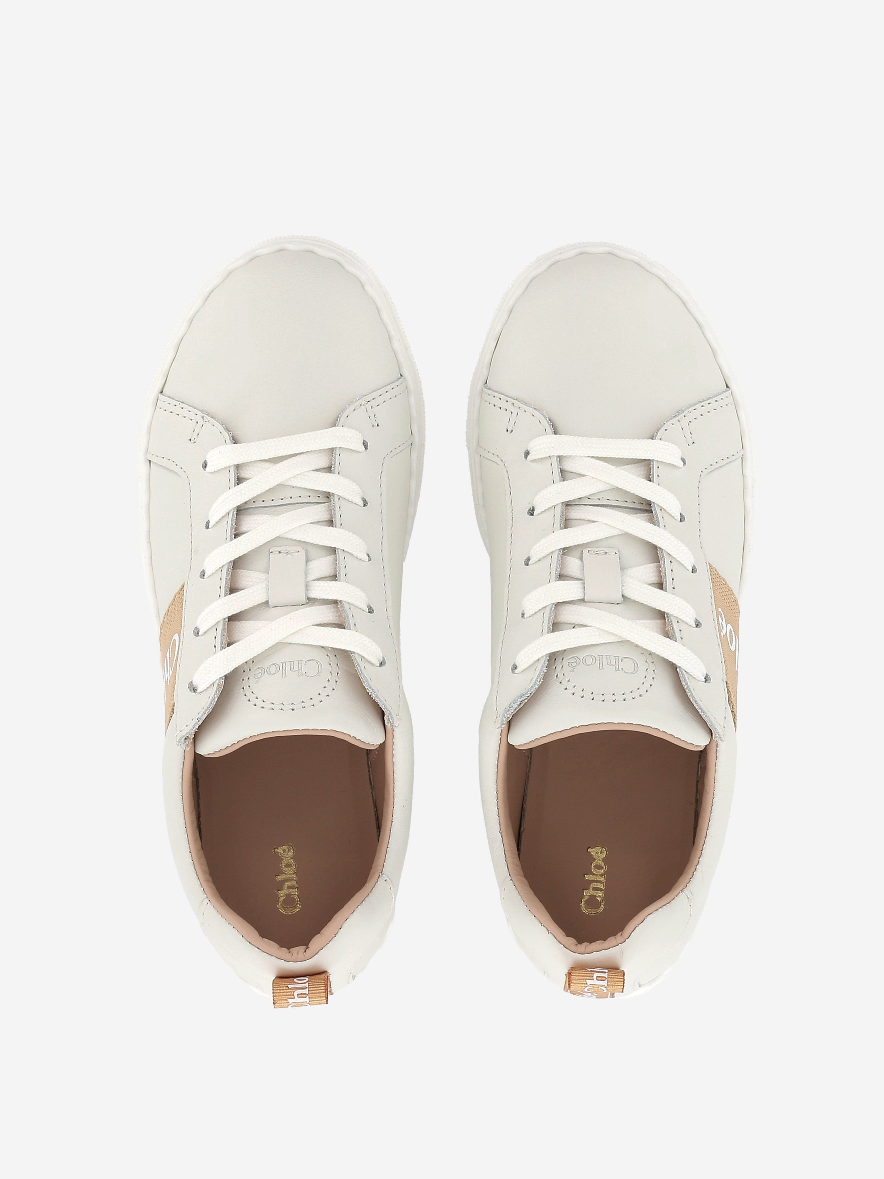 Chlo¨¦ Girls Leather Logo Trainers in Beige Cheap Outlet Locations