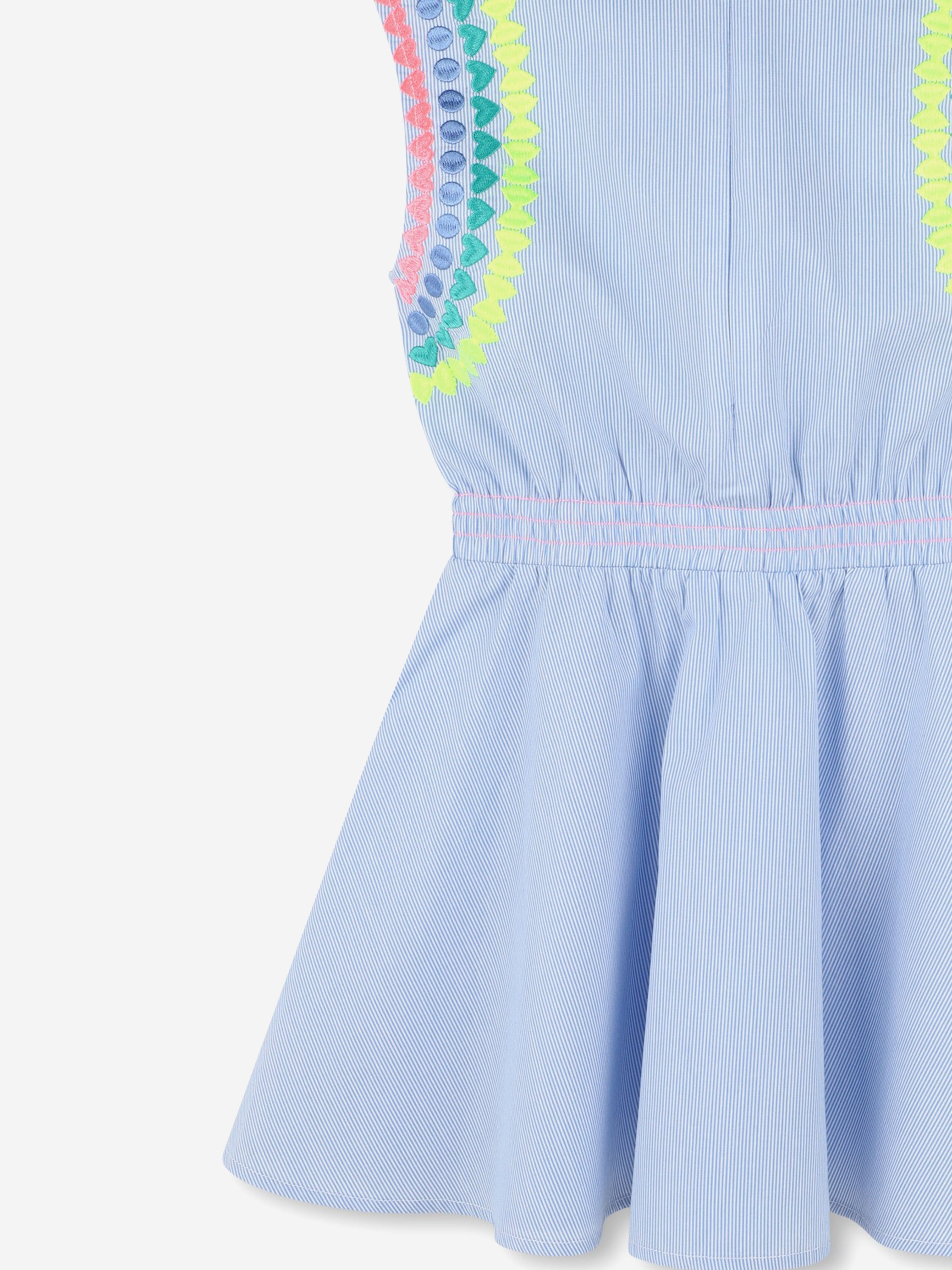 Girls Striped Embroidered Dress in Blue Cheap Sale Buy