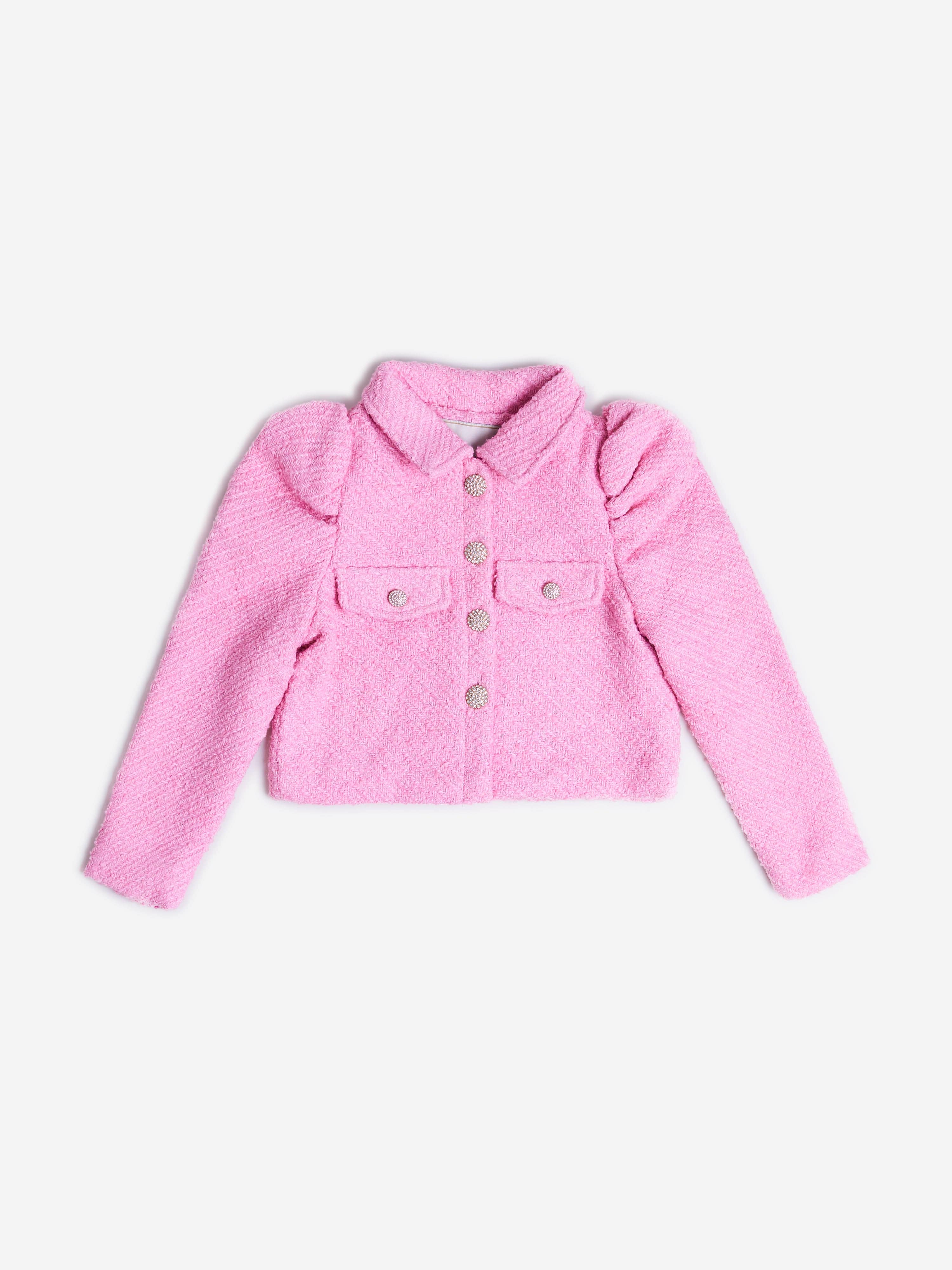 BCBG Girls Tweed Puff Sleeve Jacket in Pink Buy Cheap Authentic