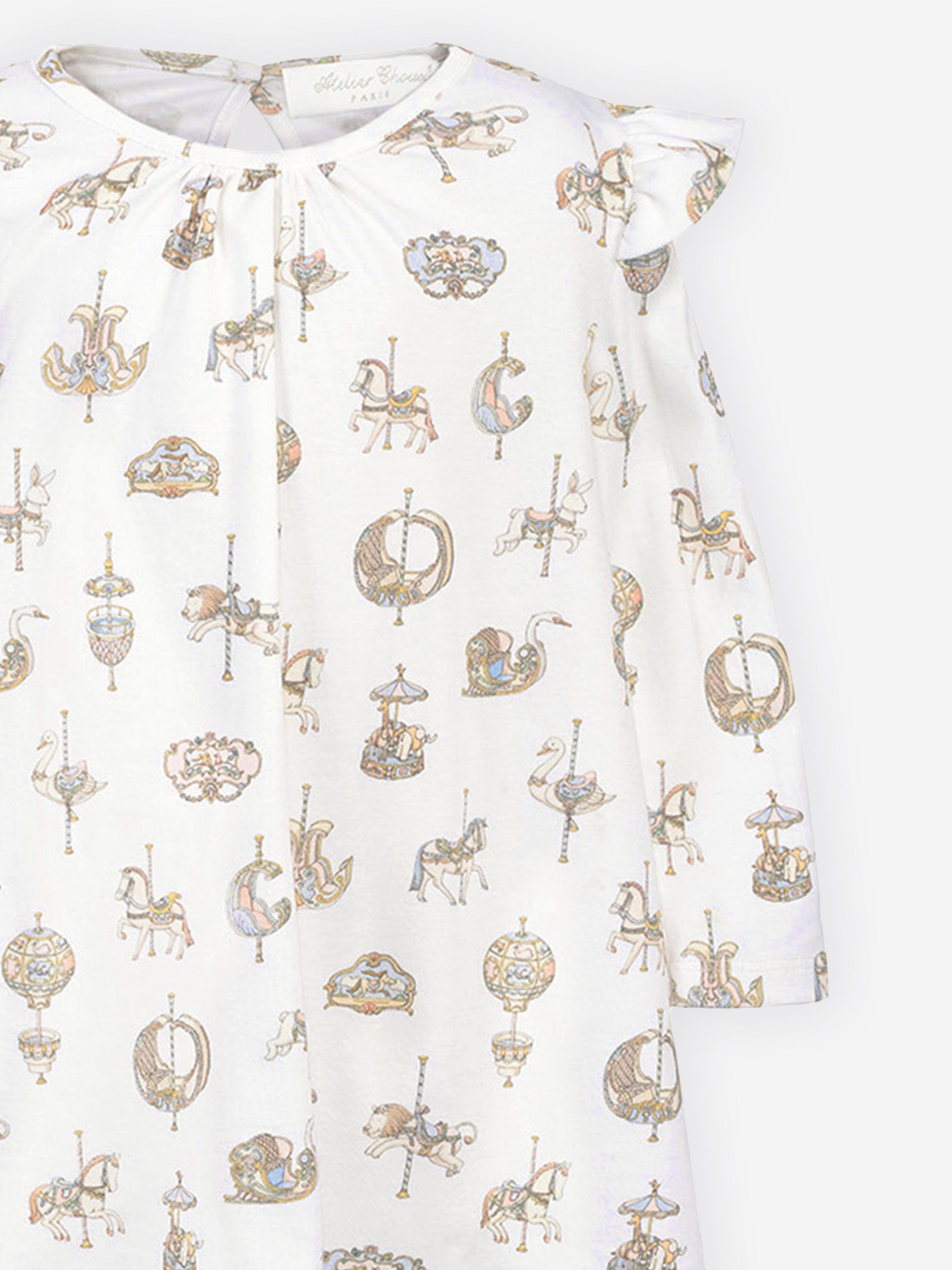 Atelier Choux Baby Girls Carousel Jersey Dress in White Largest Supplier Cheap Pice