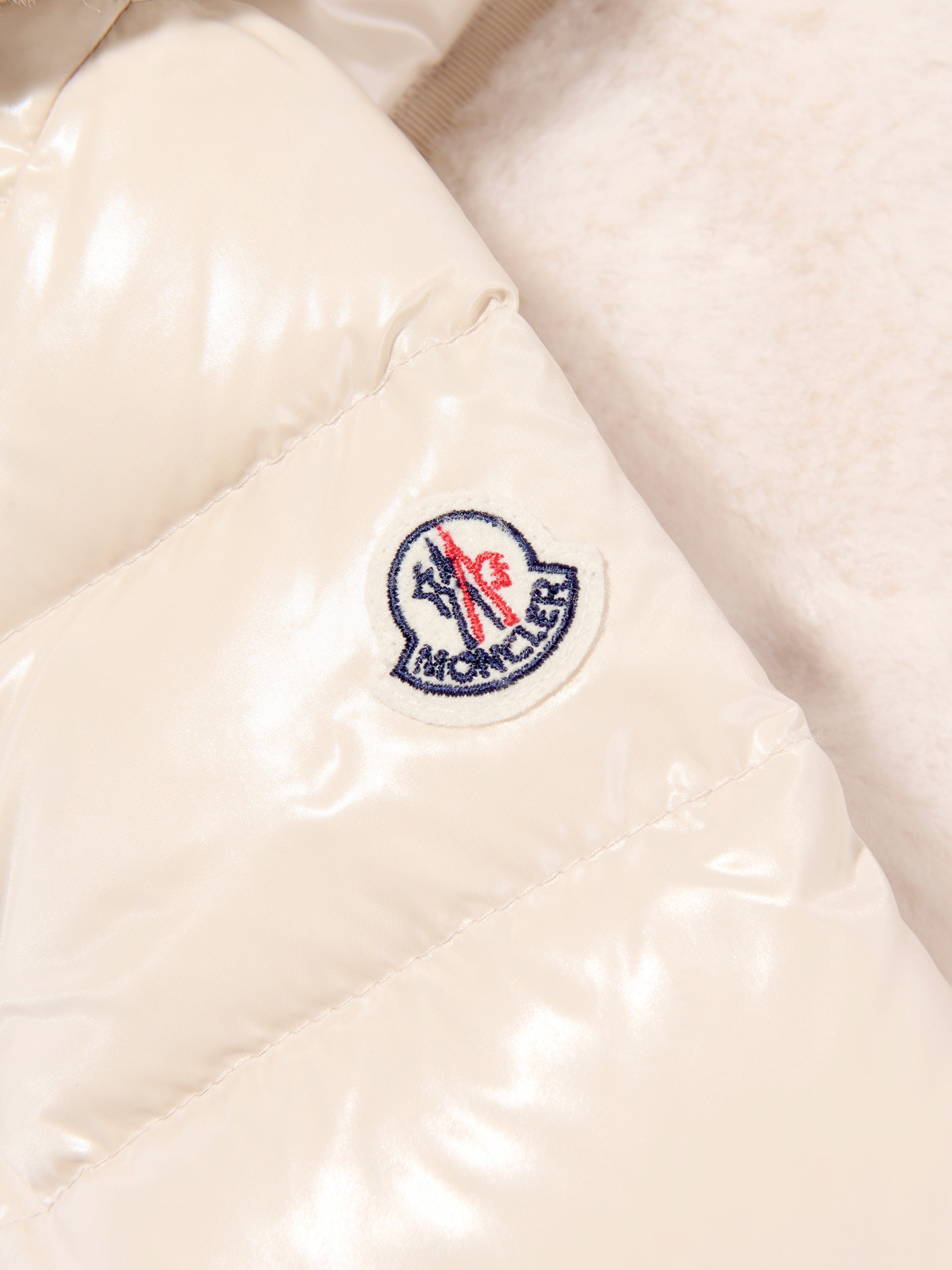 Moncler Enfant Girls Down Teddy Fleece Amabay Jacket in Beige For Sale Free Shipping
