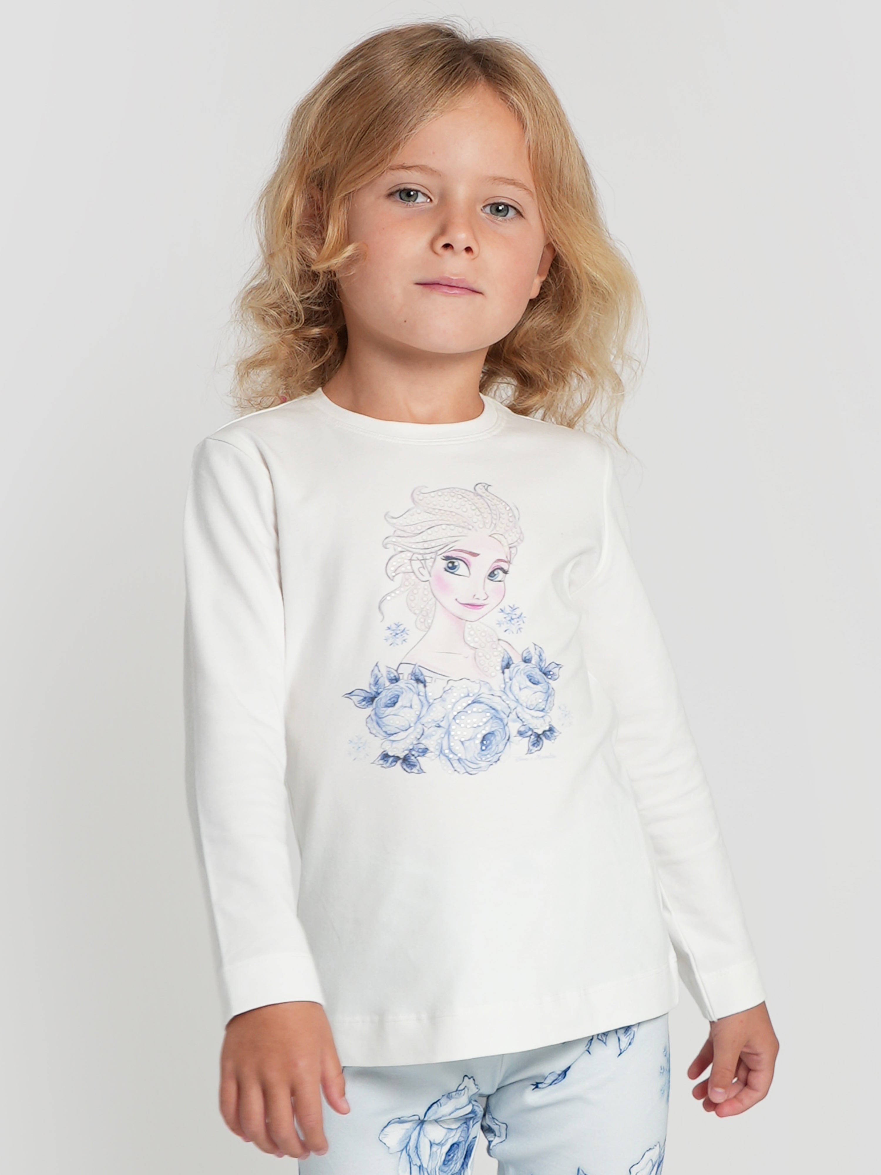 Monnalisa Girls Long Sleeve Elsa T-Shirt in White Order Cheap Online