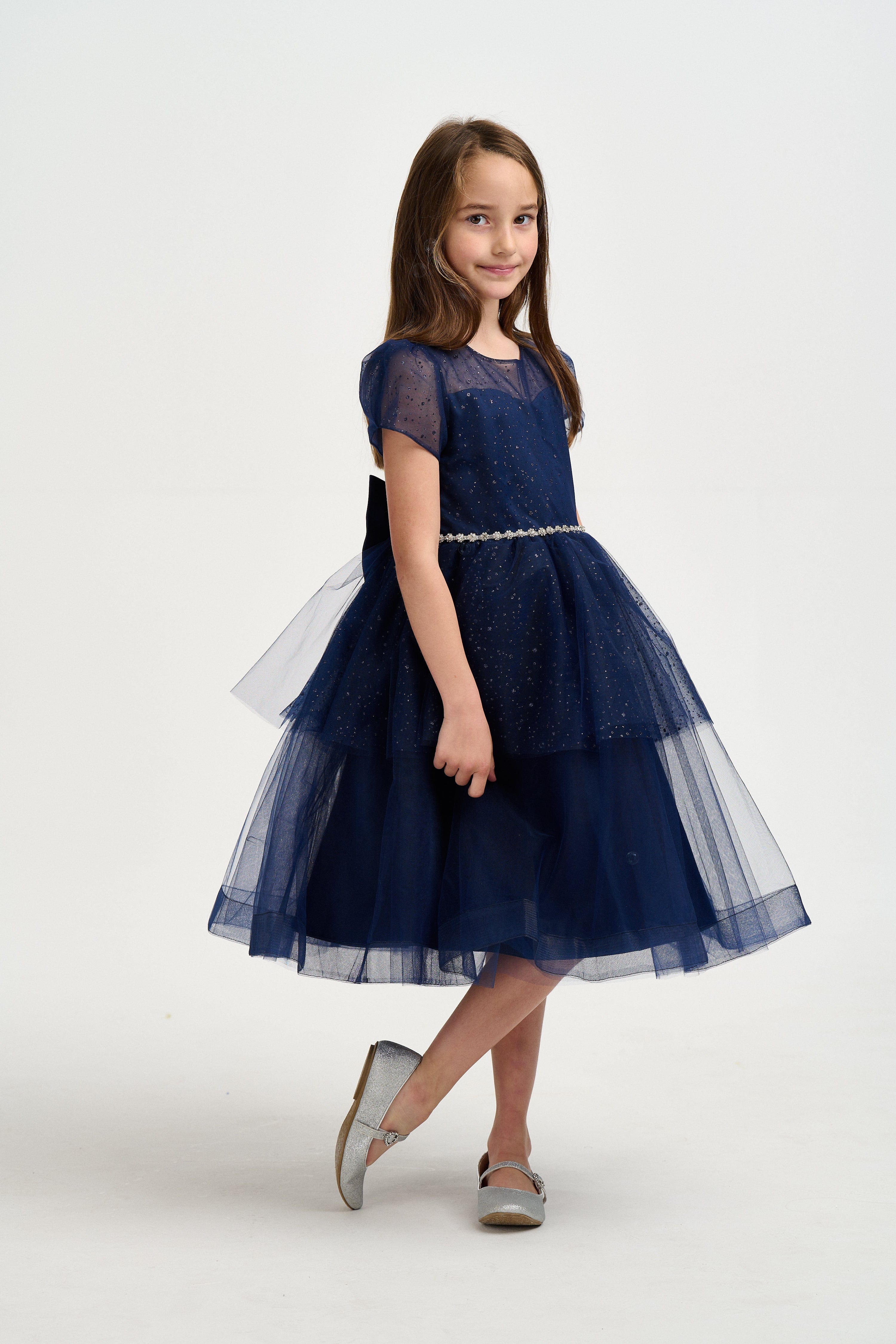 iAMe Girls Sparkle Occasion Dress in Navy Cheap Manchester Great Sale