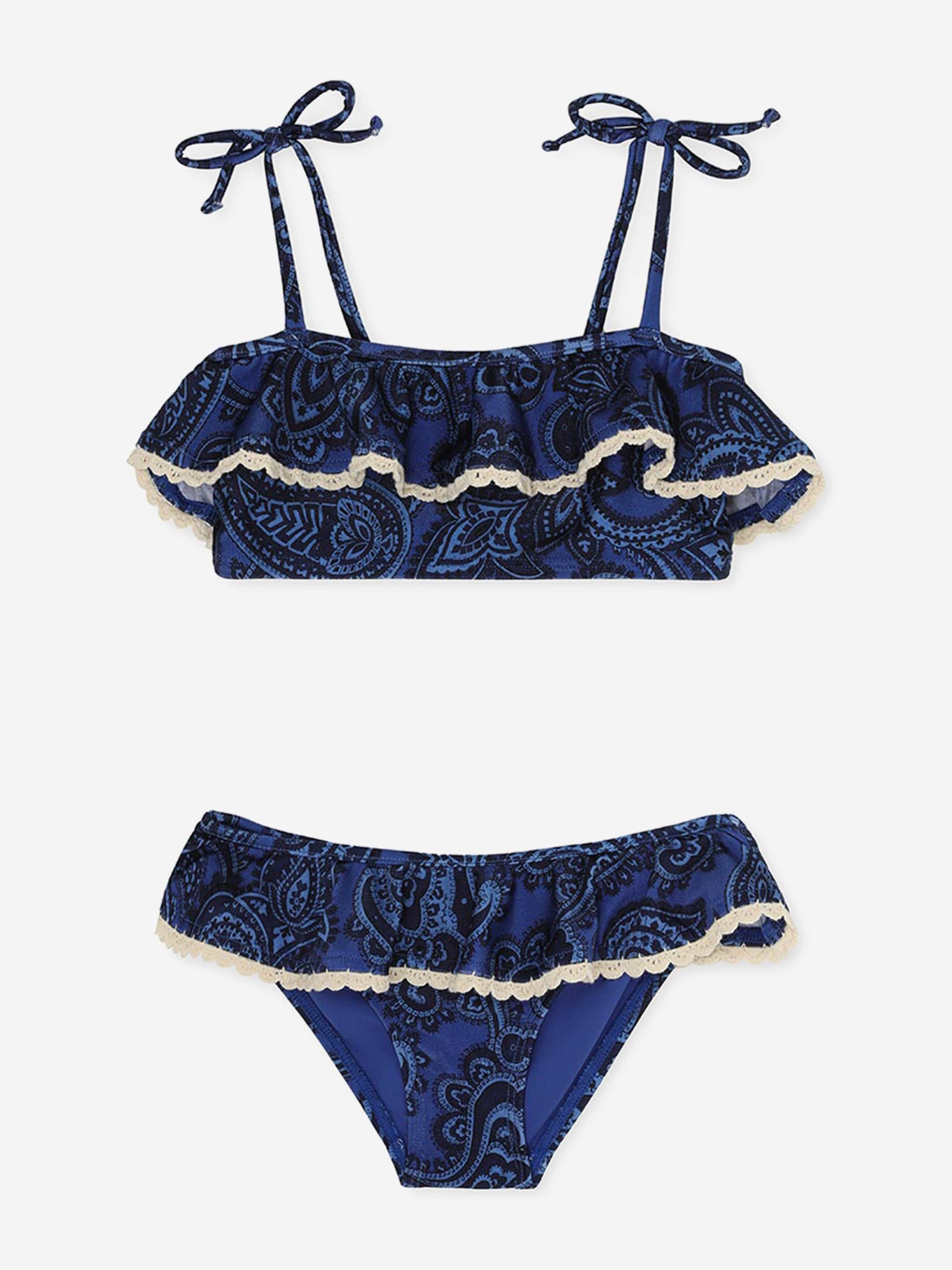 Zimmermann Girls Ottie Trim Frill Bikini in Blue Amazon For Sale