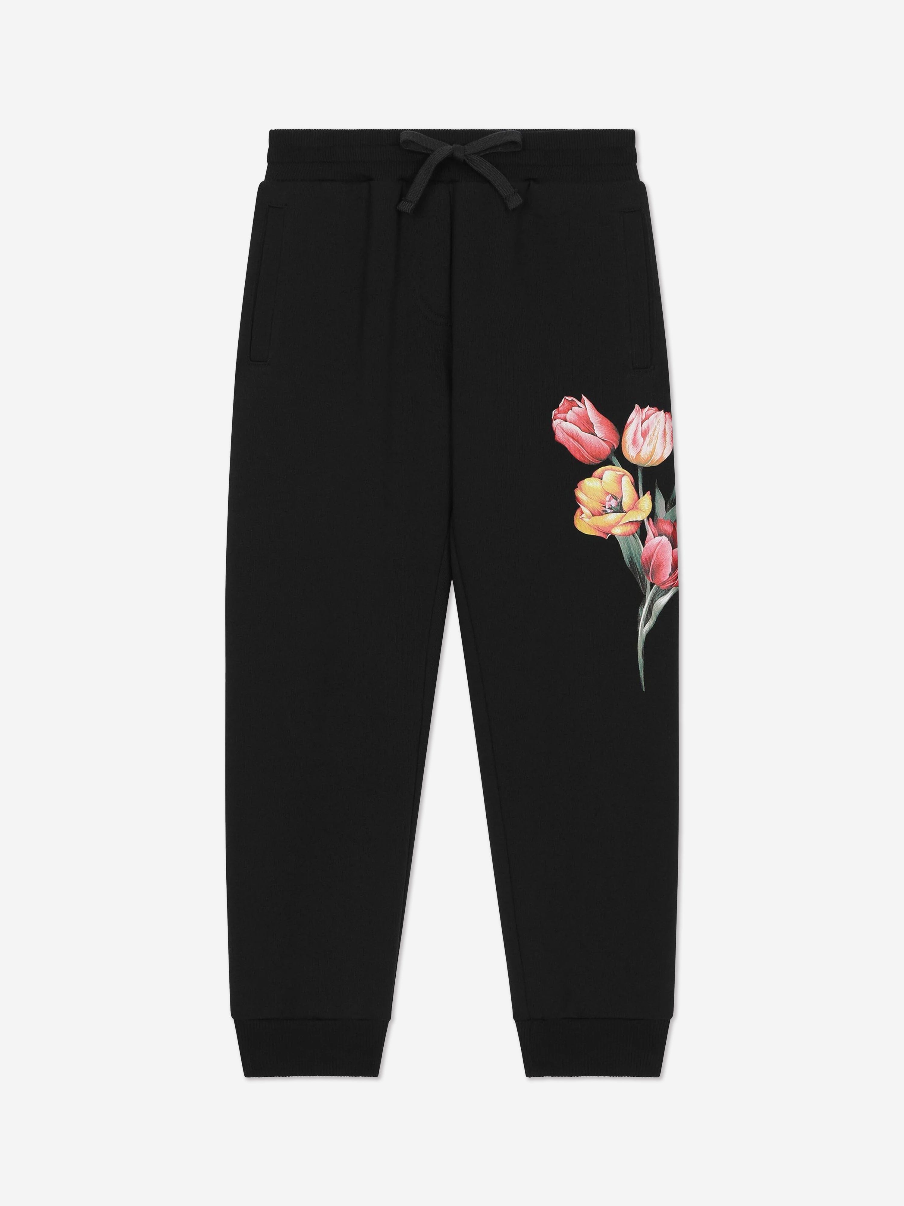 Dolce & Gabbana Girls Embroidered Tulip Joggers in Navy Sale Official