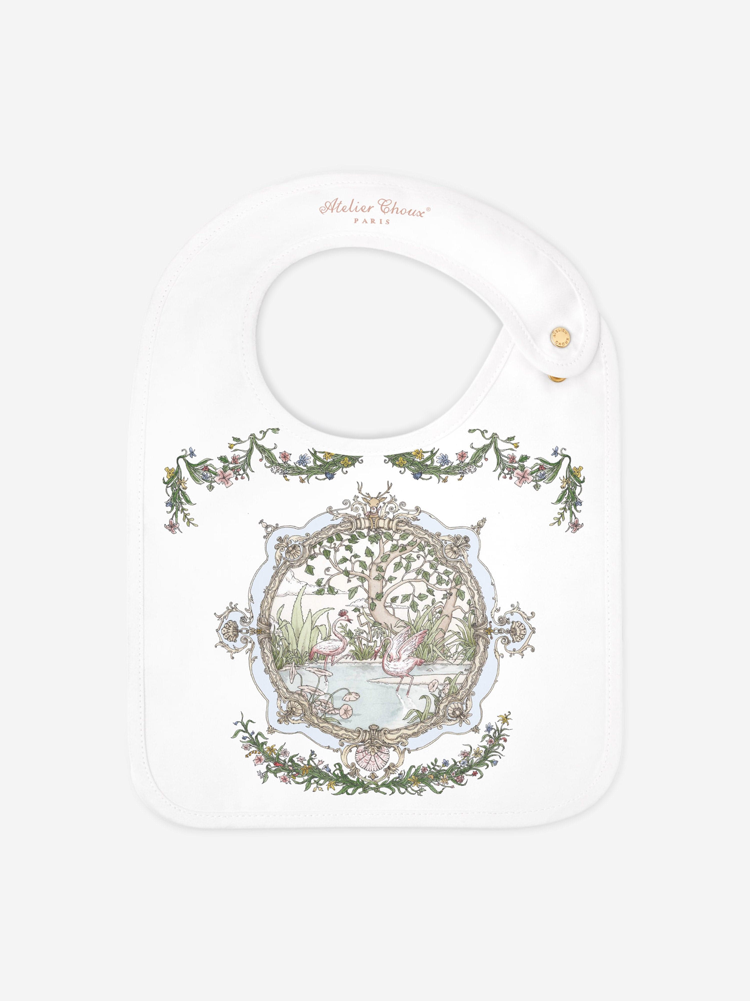 Atelier Choux Baby Satin Tapestry Bib in White Cheap Sale Fashionable