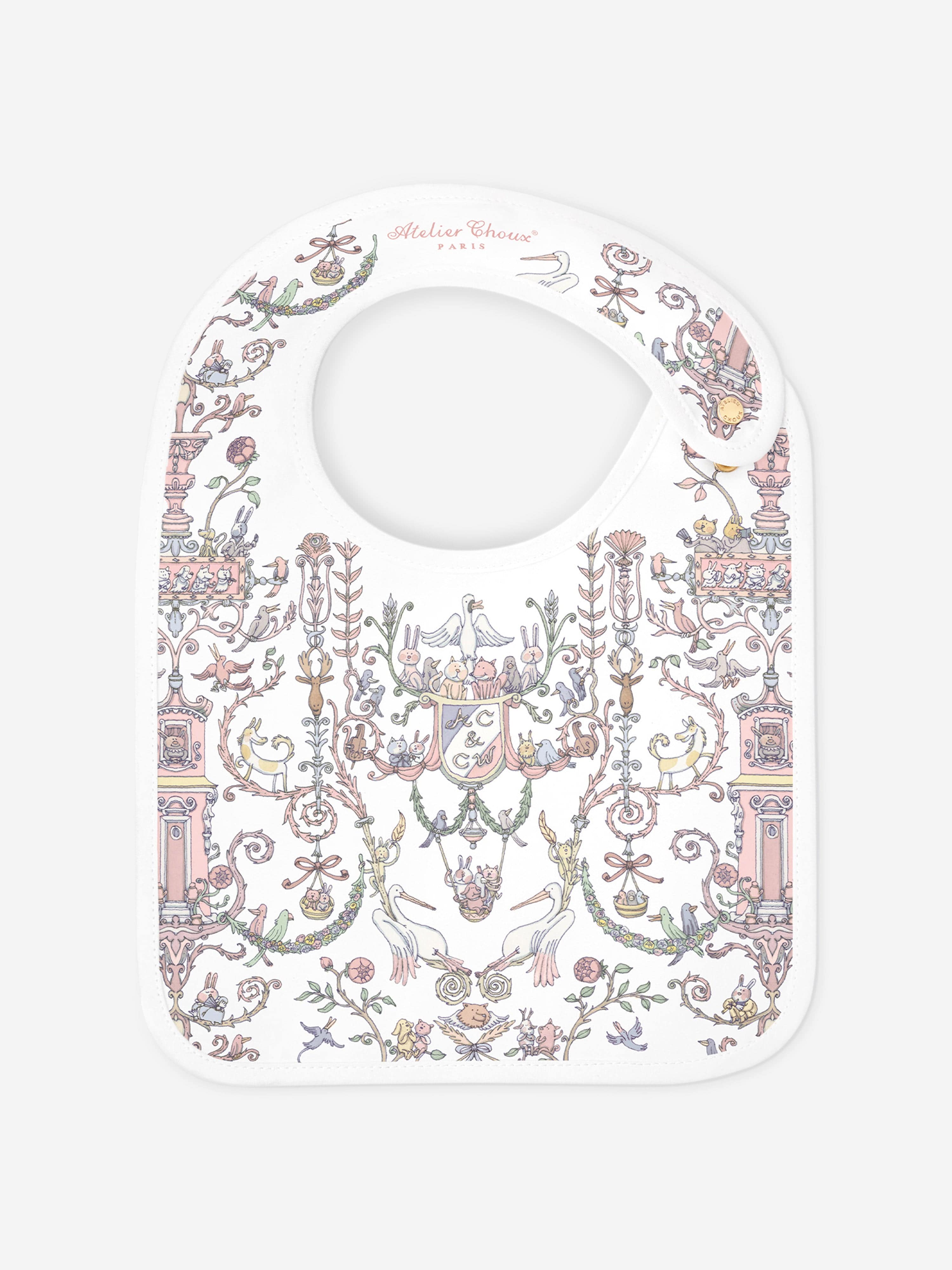 Atelier Choux Baby Girls Toile de Jouy - Caitlin Wilson Satin Bib in Pink Buy Cheap Clearance