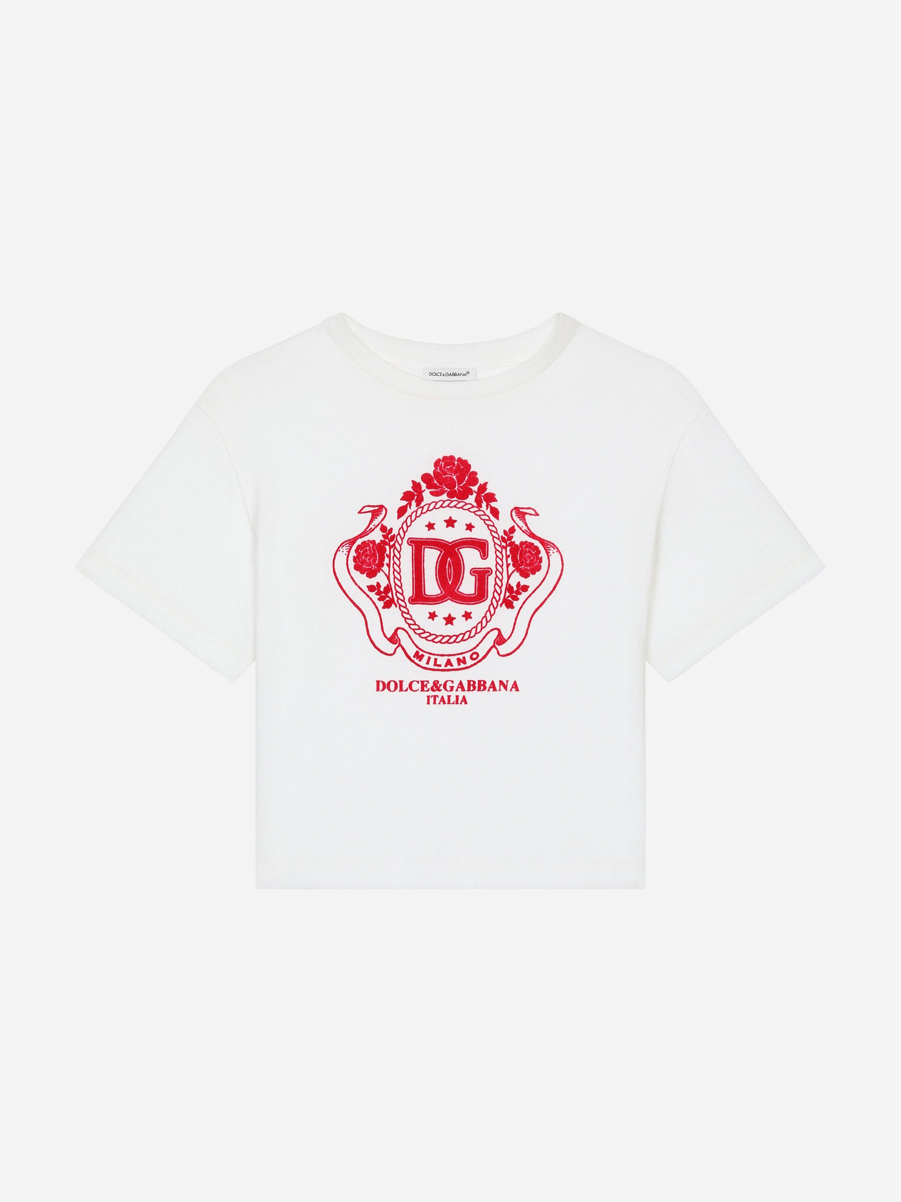 Dolce & Gabbana Girls Flocked Logo T-Shirt in White Clearance Online Fake